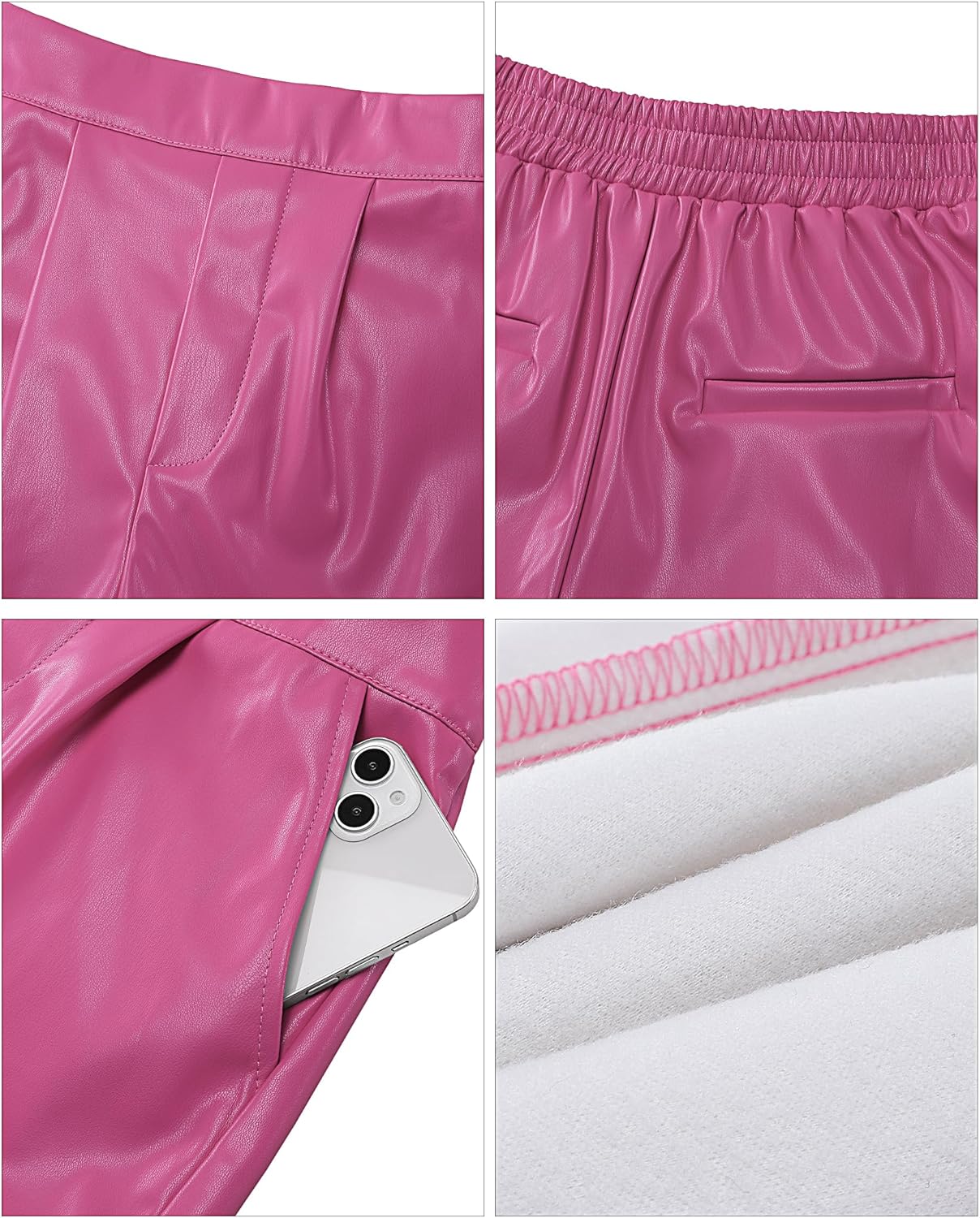 luvamia Faux Leather Shorts for Women High Wasited Pull On Pleated Side Slit Pleather Shorts with Elastic Waist PocketsHot Pink
