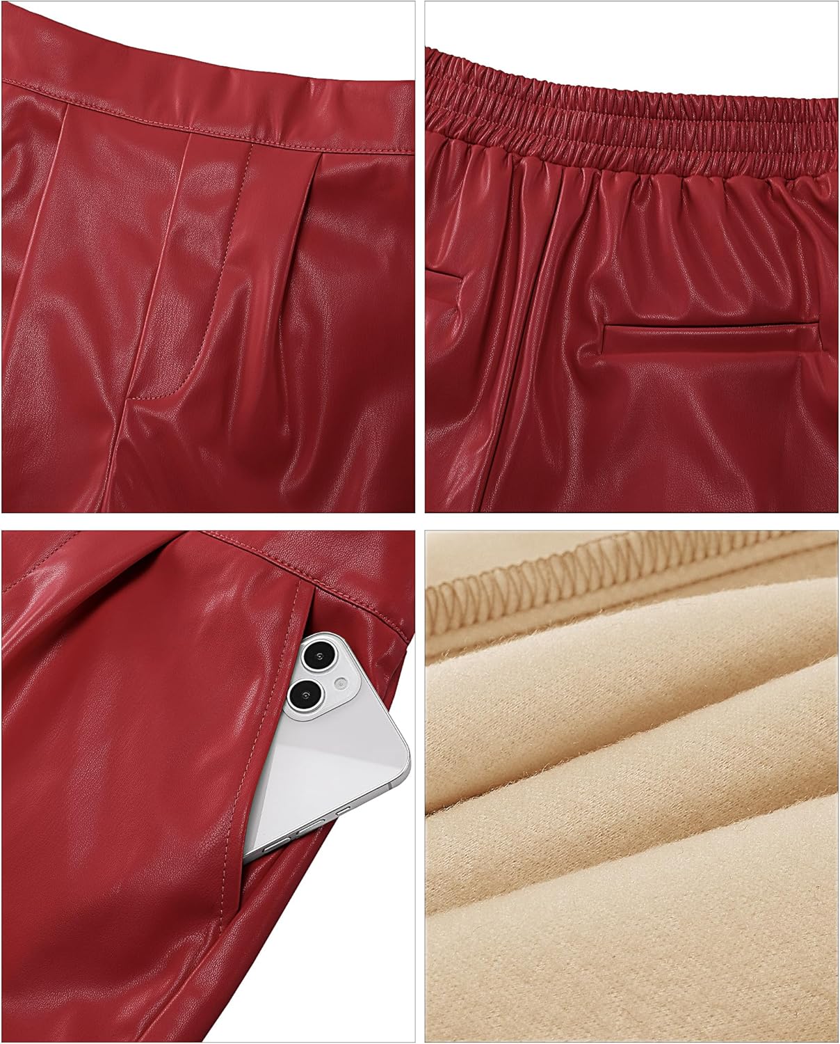 luvamia Faux Leather Shorts for Women High Wasited Pull On Pleated Side Slit Pleather Shorts with Elastic Waist PocketsRed