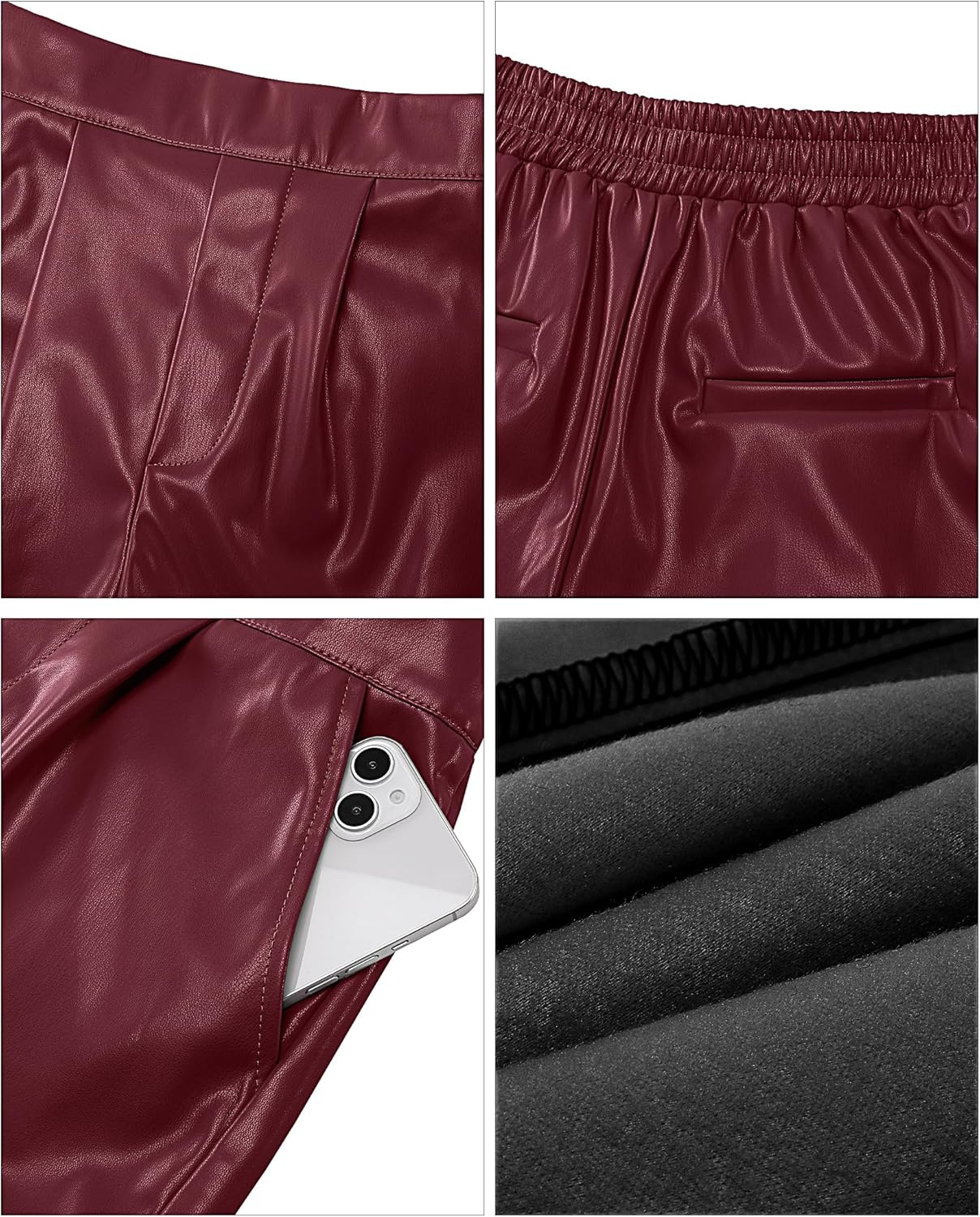 luvamia Faux Leather Shorts for Women High Wasited Pull On Pleated Side Slit Pleather Shorts with Elastic Waist PocketsWine Red