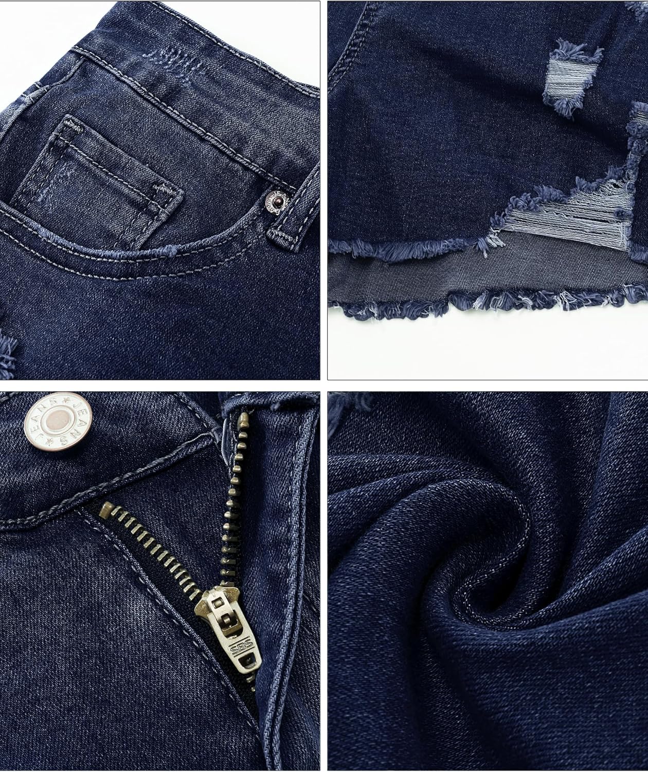 luvamia Jean Shorts for Women High Waisted Stretchy Distressed Denim Shorts Ripped Frayed Raw Hem Summer Casual ShortsDark Blue