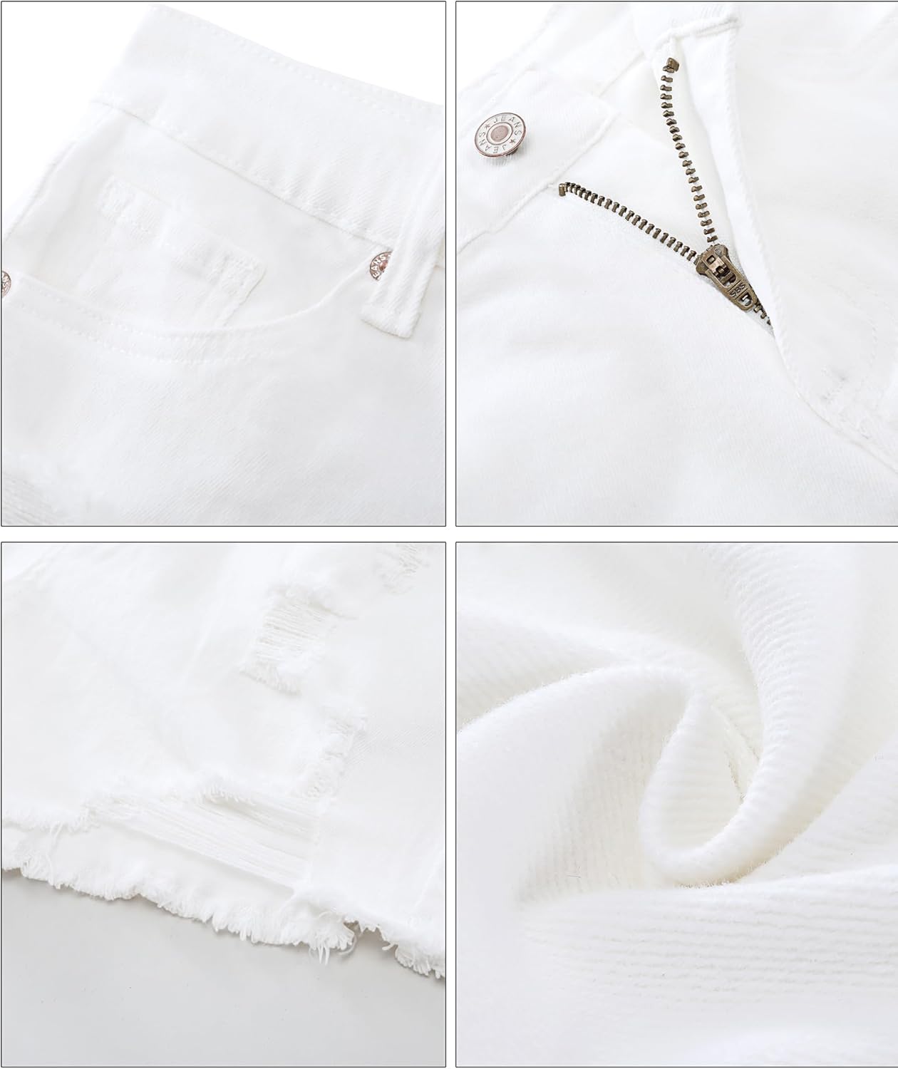 luvamia Jean Shorts for Women High Waisted Stretchy Distressed Denim Shorts Ripped Frayed Raw Hem Summer Casual ShortsOffwhite