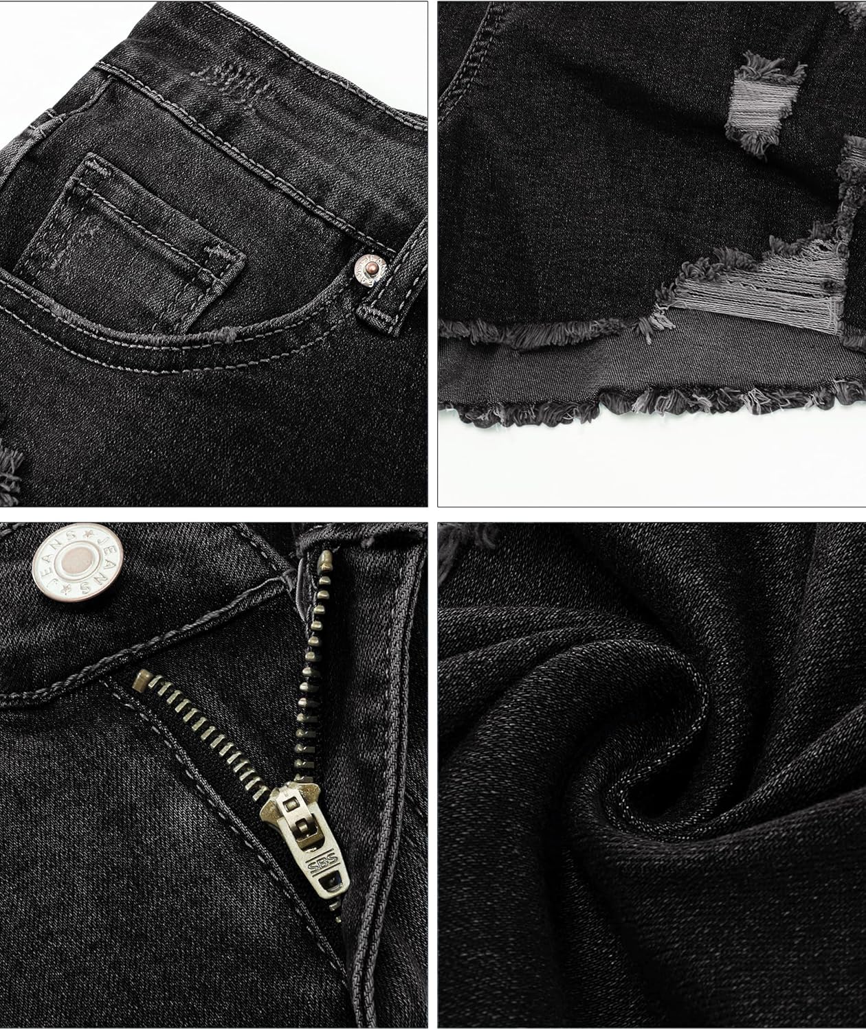 luvamia Jean Shorts for Women High Waisted Stretchy Distressed Denim Shorts Ripped Frayed Raw Hem Summer Casual ShortsWashed Black