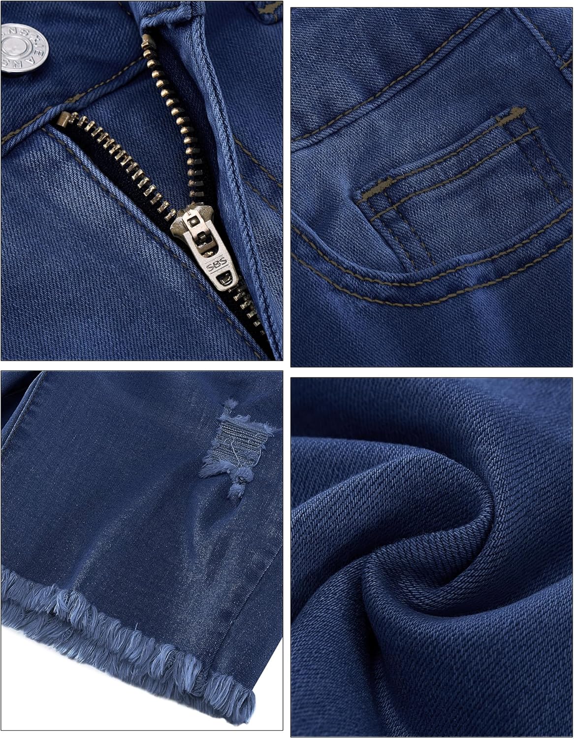 luvamia Jean Shorts for Women High Waisted Trendy Casual Distressed Stretchy Denim Long Shorts Ripped Raw Hem ShortsClassic Blue