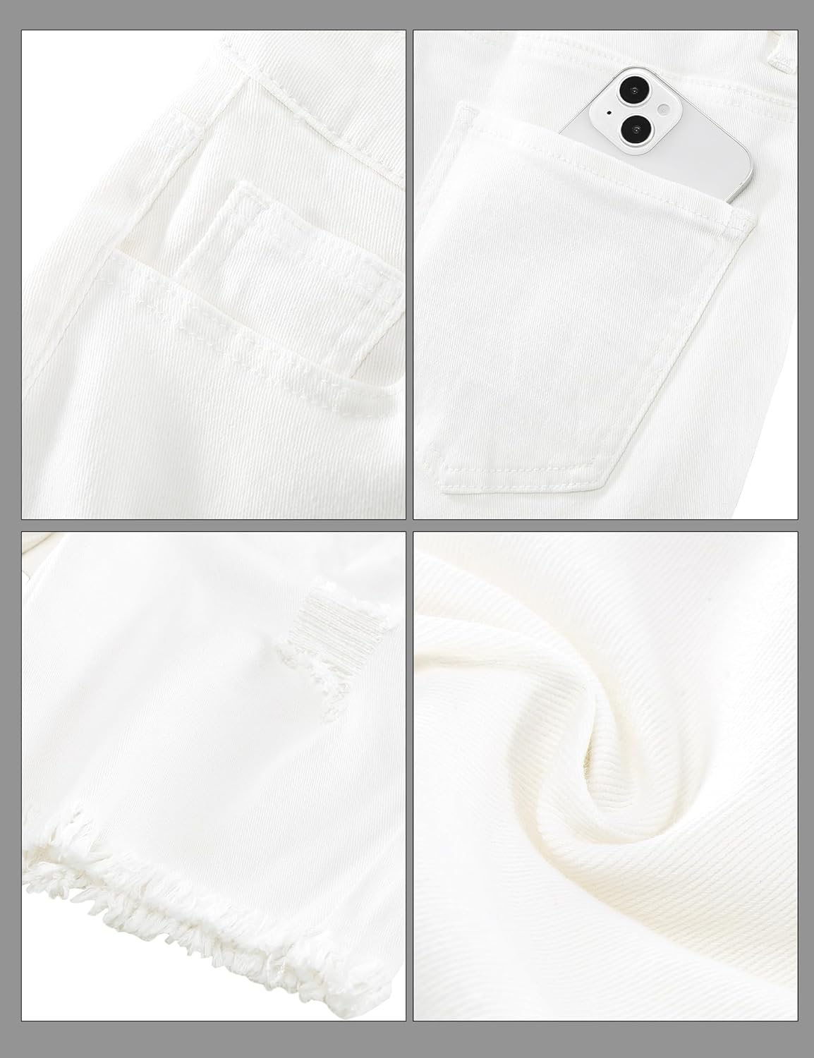 luvamia Jean Shorts for Women High Waisted Trendy Casual Distressed Stretchy Denim Long Shorts Ripped Raw Hem ShortsCream White