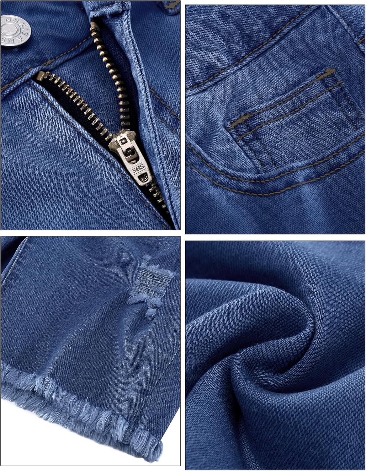 luvamia Jean Shorts for Women High Waisted Trendy Casual Distressed Stretchy Denim Long Shorts Ripped Raw Hem ShortsMedkum Blue