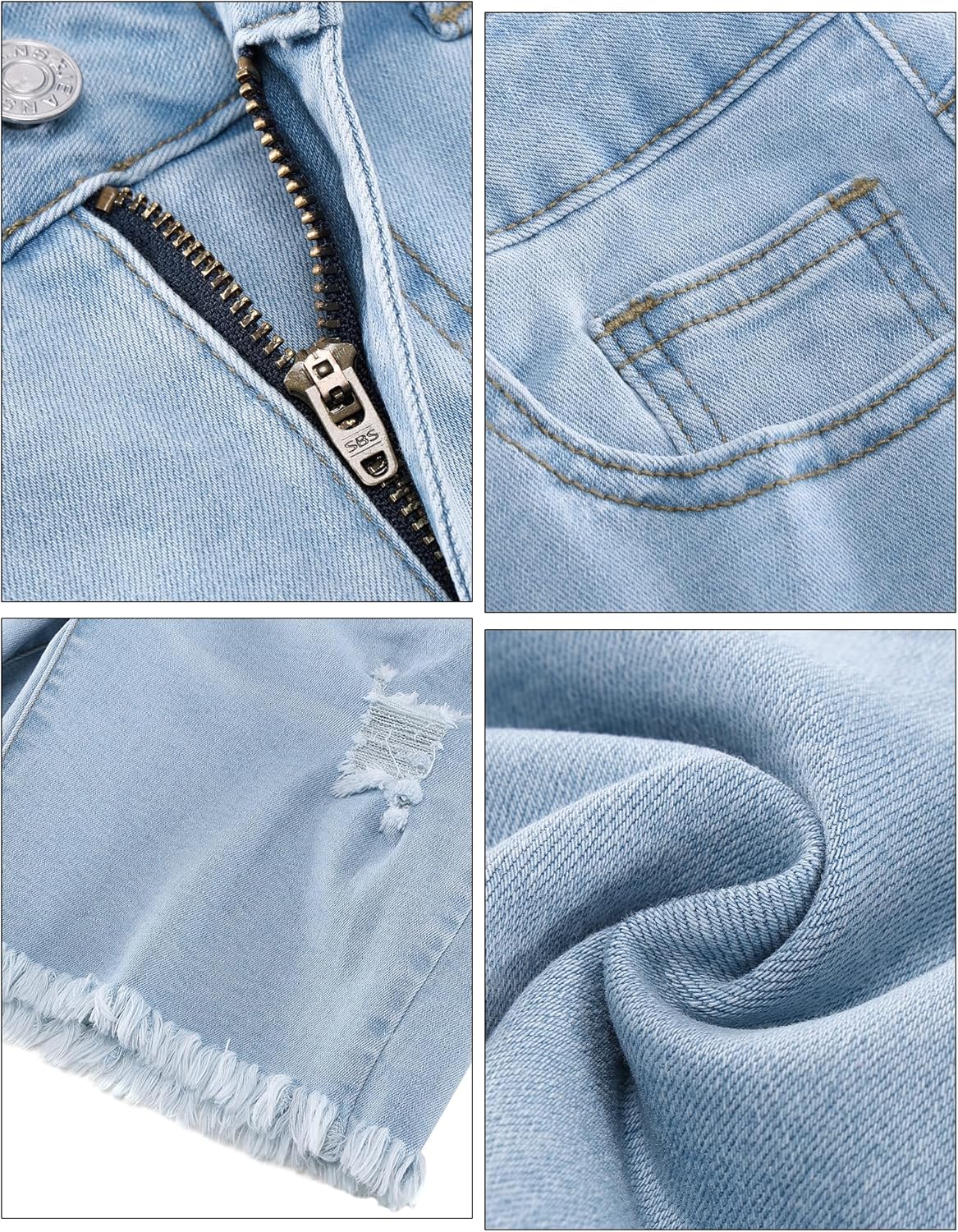 luvamia Jean Shorts for Women High Waisted Trendy Casual Distressed Stretchy Denim Long Shorts Ripped Raw Hem ShortsPowder Blue