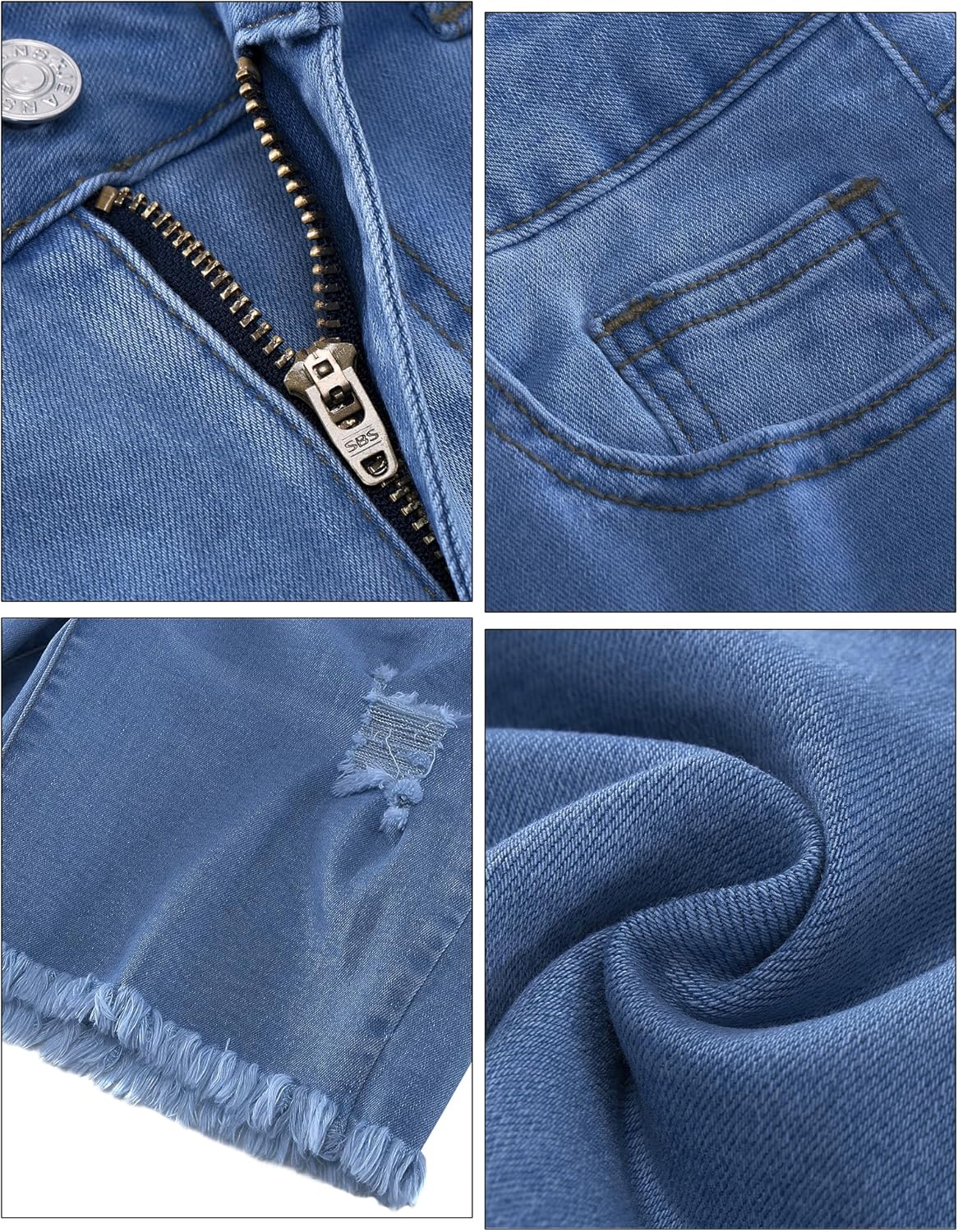 luvamia Jean Shorts for Women High Waisted Trendy Casual Distressed Stretchy Denim Long Shorts Ripped Raw Hem ShortsSky Blue