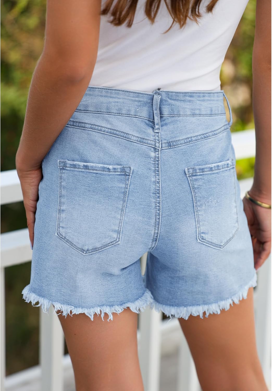 luvamia Jean Shorts for Women Low Waisted Trendy Stretchy Crossover Waist Denim Shorts Raw Hem Casual Summer PocketsBlue Breeze