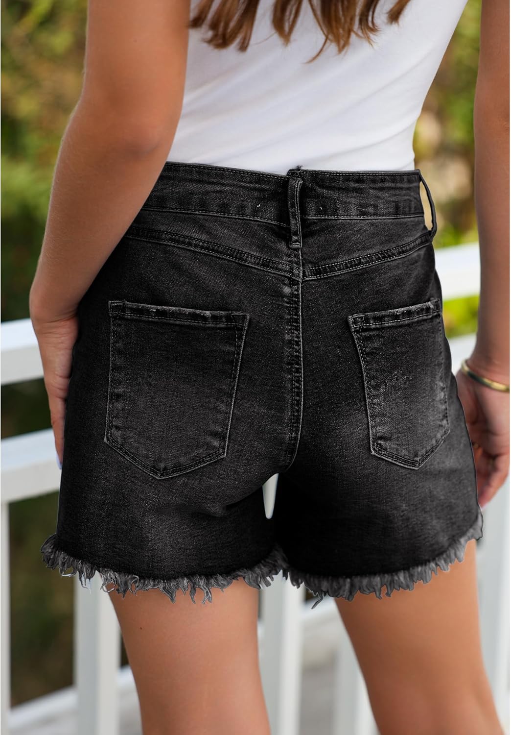 luvamia Jean Shorts for Women Low Waisted Trendy Stretchy Crossover Waist Denim Shorts Raw Hem Casual Summer PocketsWashed Black