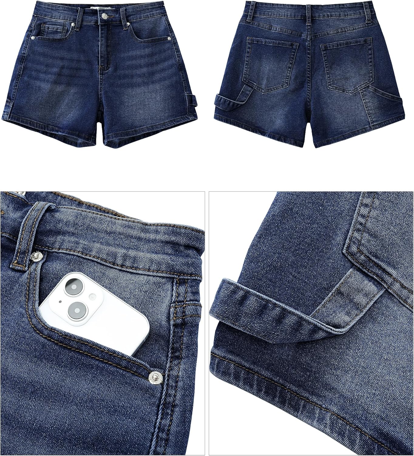 luvamia Jean Shorts for Women Trendy High Waisted Denim Shorts Carpenter Stretchy Summer Casual Mom Cut Off Jeans ShortsDark Blue