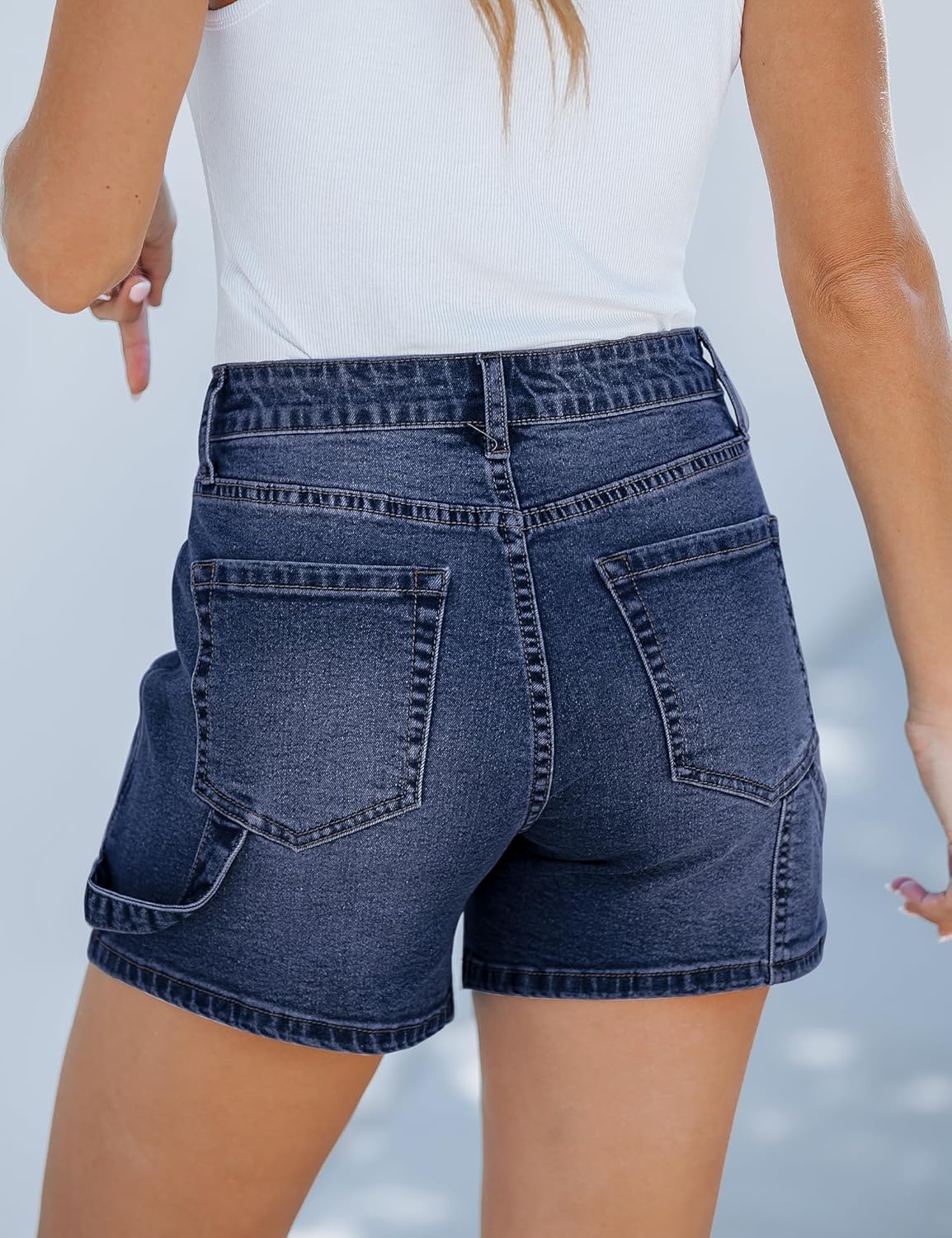luvamia Jean Shorts for Women Trendy High Waisted Denim Shorts Carpenter Stretchy Summer Casual Mom Cut Off Jeans ShortsDark Blue