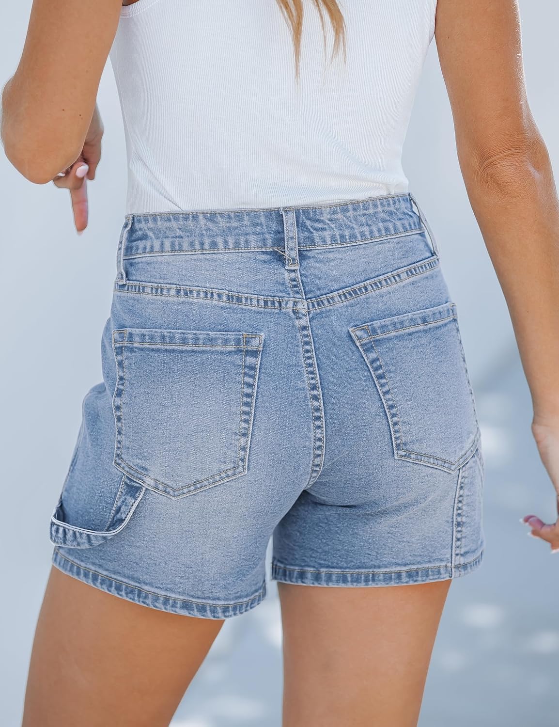 luvamia Jean Shorts for Women Trendy High Waisted Denim Shorts Carpenter Stretchy Summer Casual Mom Cut Off Jeans ShortsLakeside Blue