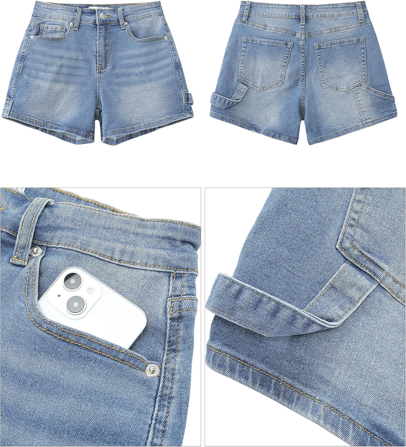 luvamia Jean Shorts for Women Trendy High Waisted Denim Shorts Carpenter Stretchy Summer Casual Mom Cut Off Jeans ShortsLakeside Blue