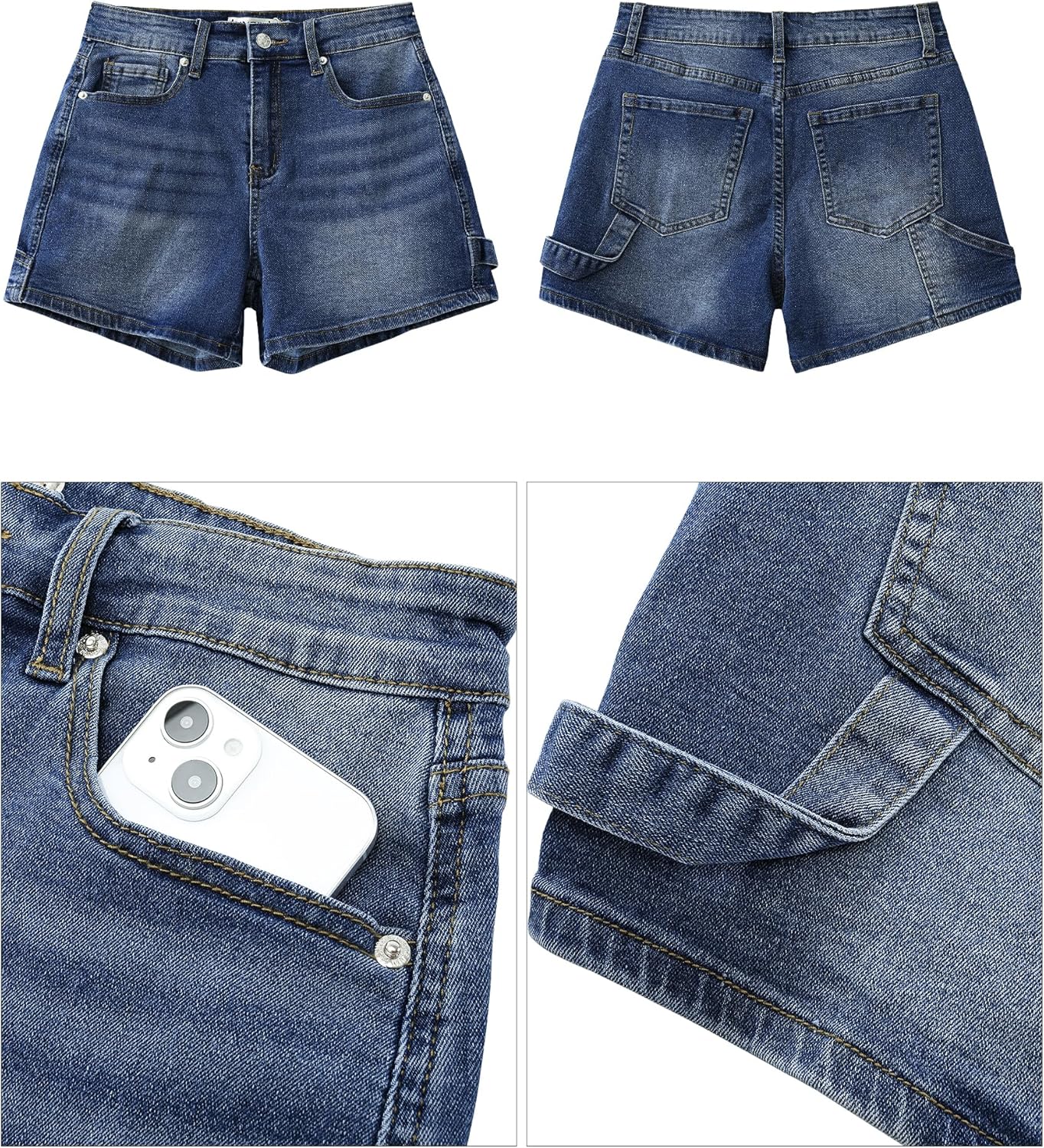 luvamia Jean Shorts for Women Trendy High Waisted Denim Shorts Carpenter Stretchy Summer Casual Mom Cut Off Jeans ShortsNightfall Blue