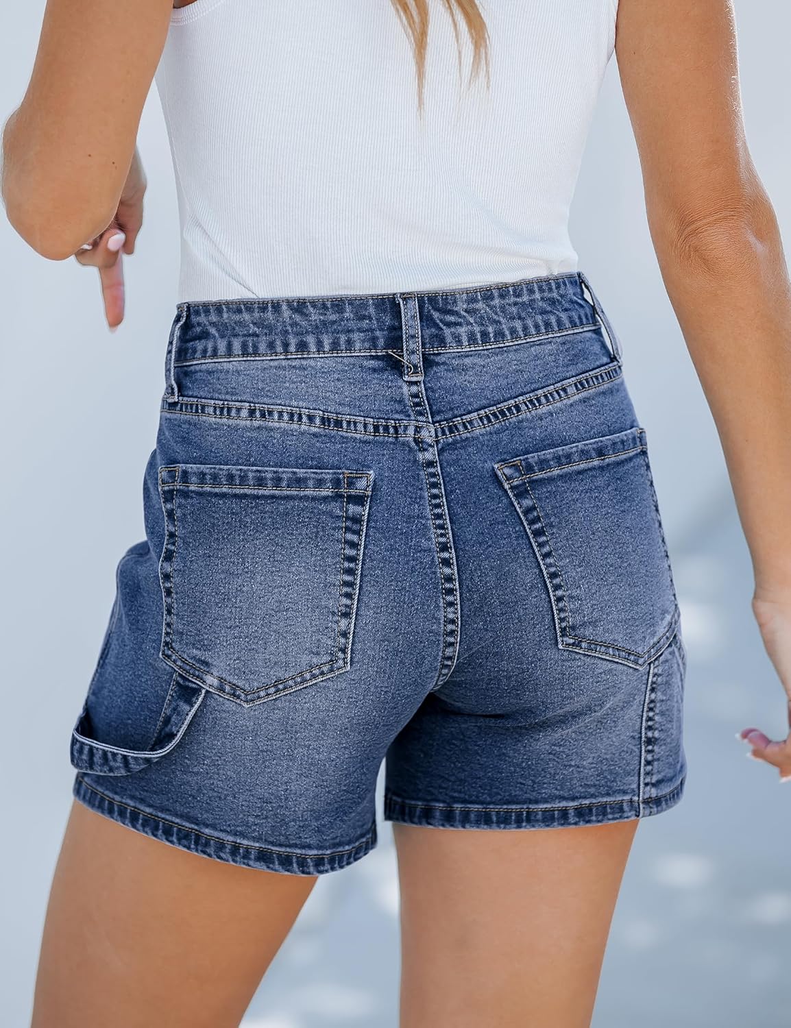 luvamia Jean Shorts for Women Trendy High Waisted Denim Shorts Carpenter Stretchy Summer Casual Mom Cut Off Jeans ShortsNightfall Blue