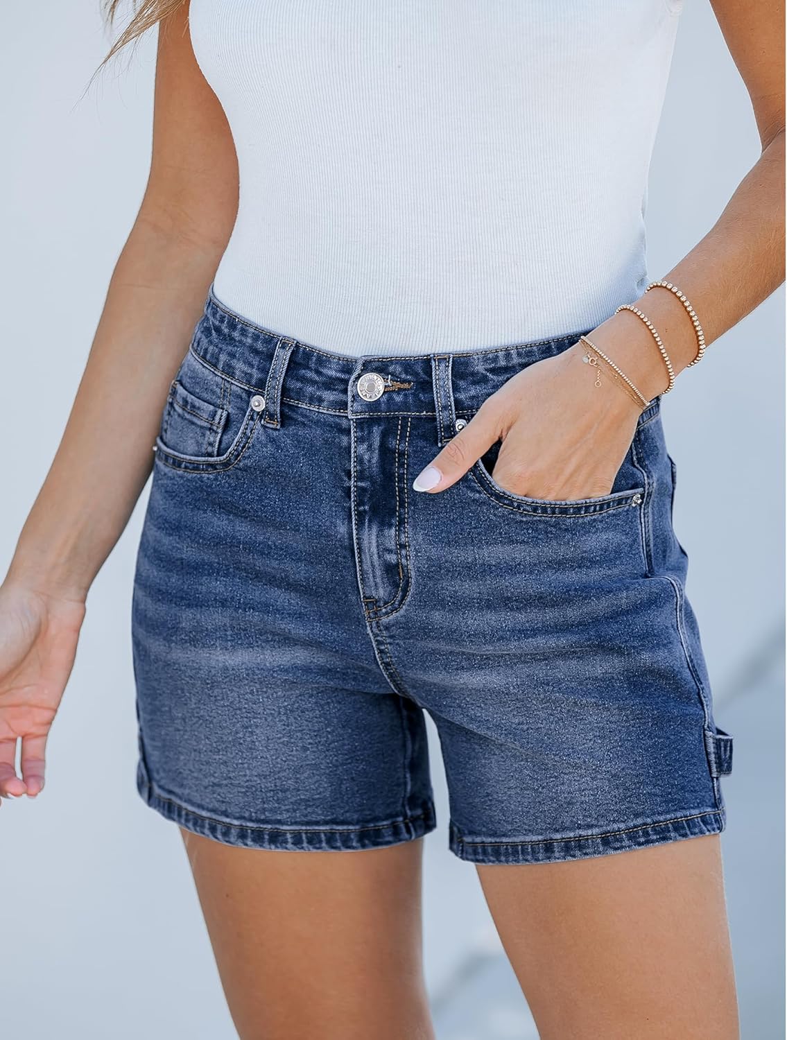 luvamia Jean Shorts for Women Trendy High Waisted Denim Shorts Carpenter Stretchy Summer Casual Mom Cut Off Jeans ShortsNightfall Blue