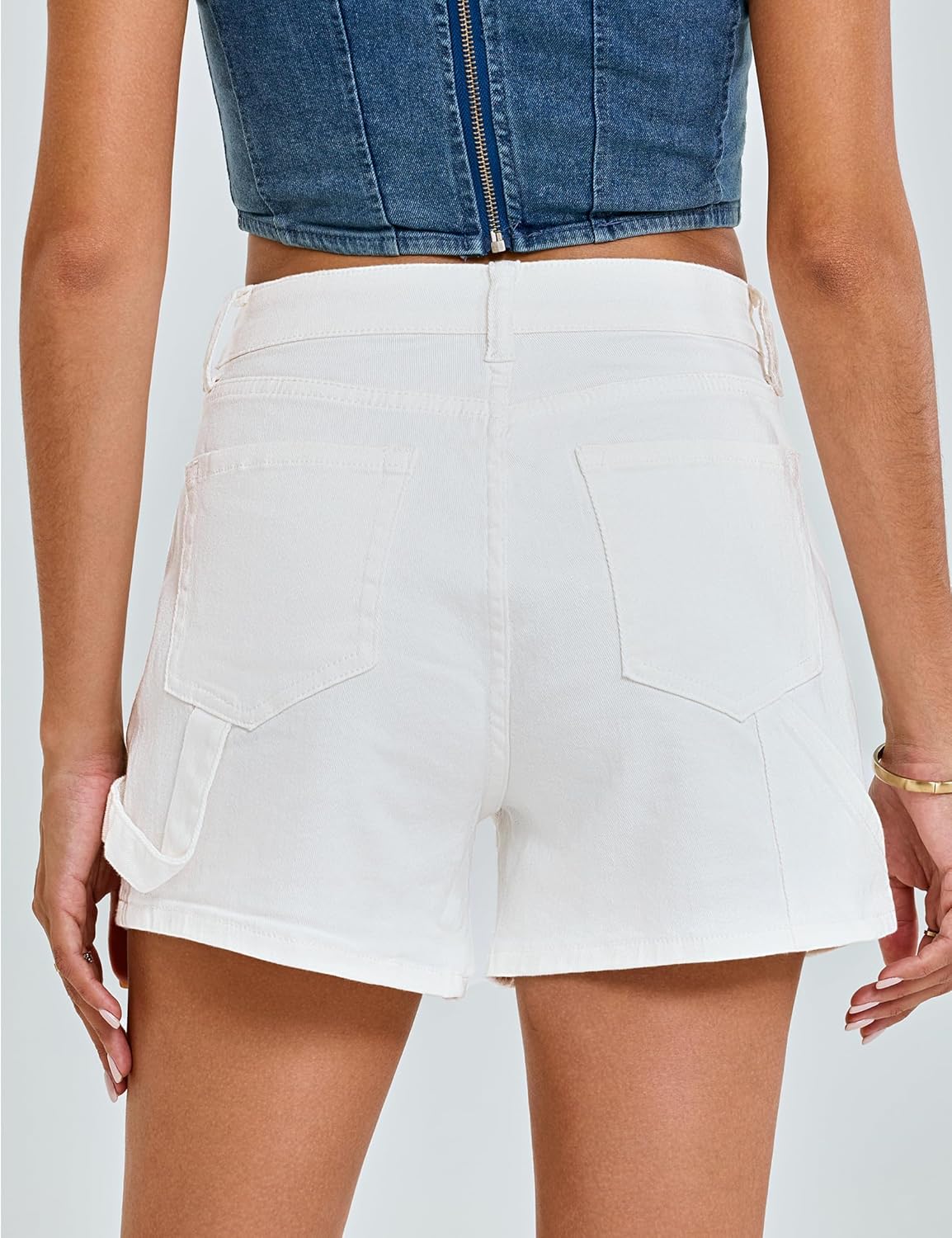 luvamia Jean Shorts for Women Trendy High Waisted Denim Shorts Carpenter Stretchy Summer Casual Mom Cut Off Jeans ShortsOffwhite