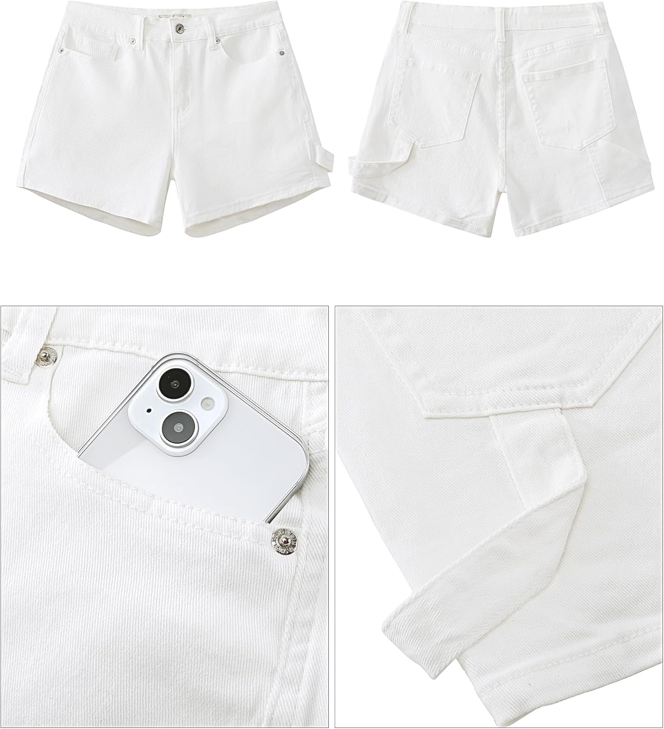 luvamia Jean Shorts for Women Trendy High Waisted Denim Shorts Carpenter Stretchy Summer Casual Mom Cut Off Jeans ShortsOffwhite