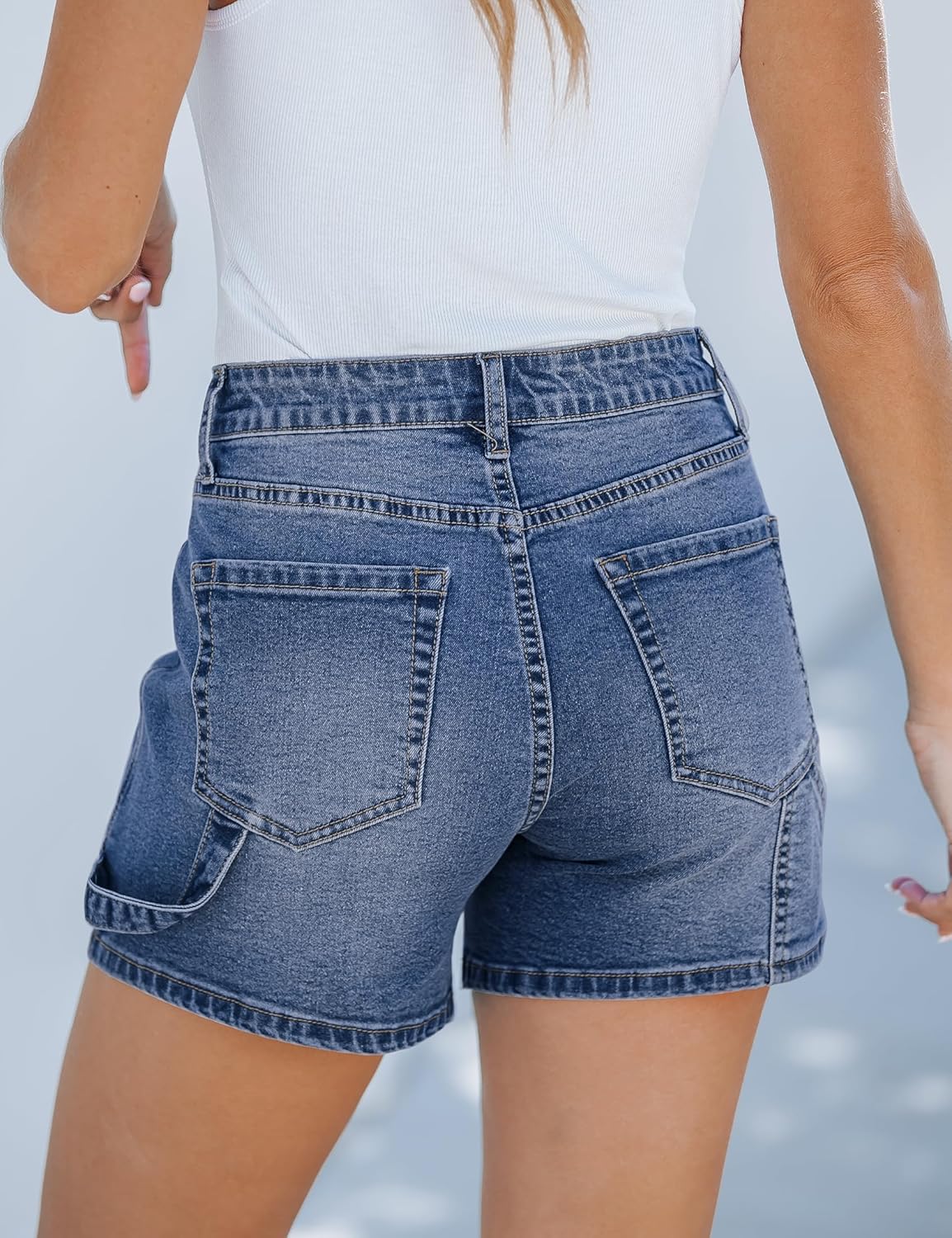 luvamia Jean Shorts for Women Trendy High Waisted Denim Shorts Carpenter Stretchy Summer Casual Mom Cut Off Jeans ShortsVintage Blue