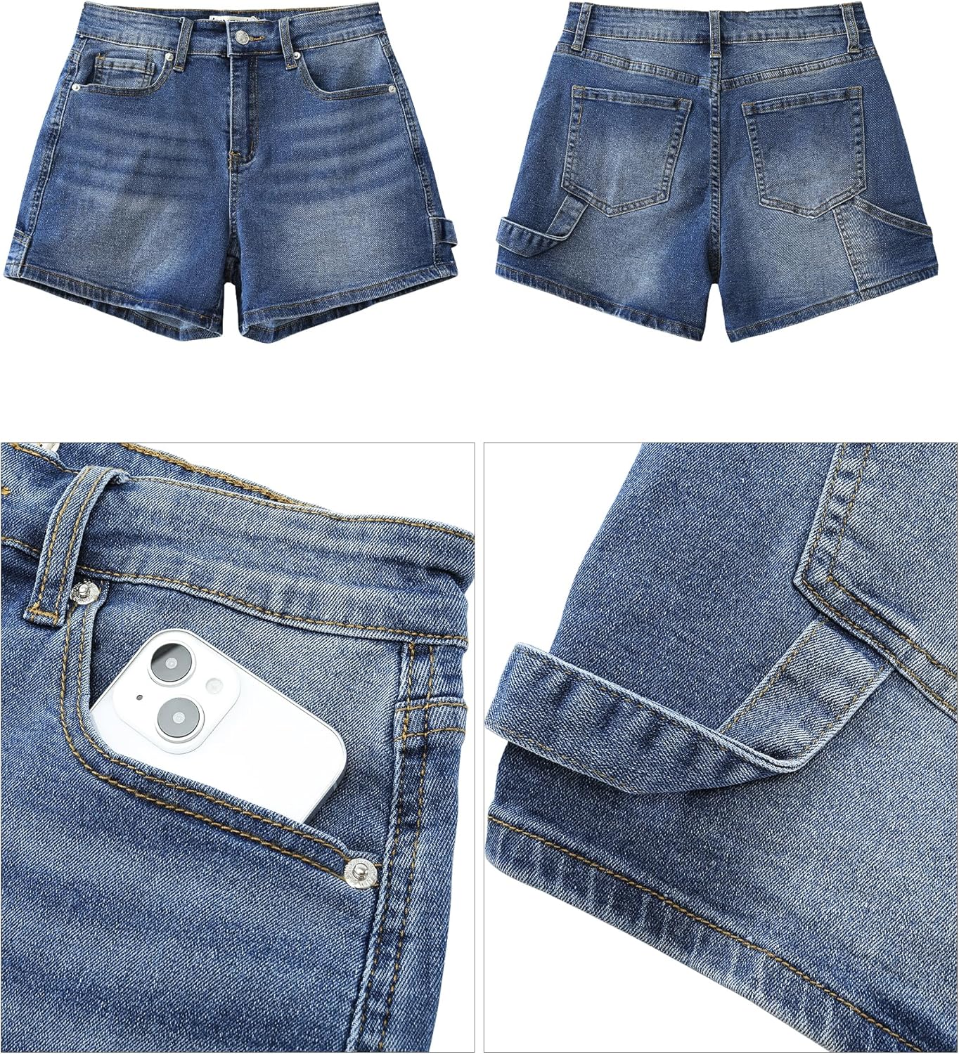 luvamia Jean Shorts for Women Trendy High Waisted Denim Shorts Carpenter Stretchy Summer Casual Mom Cut Off Jeans ShortsVintage Blue