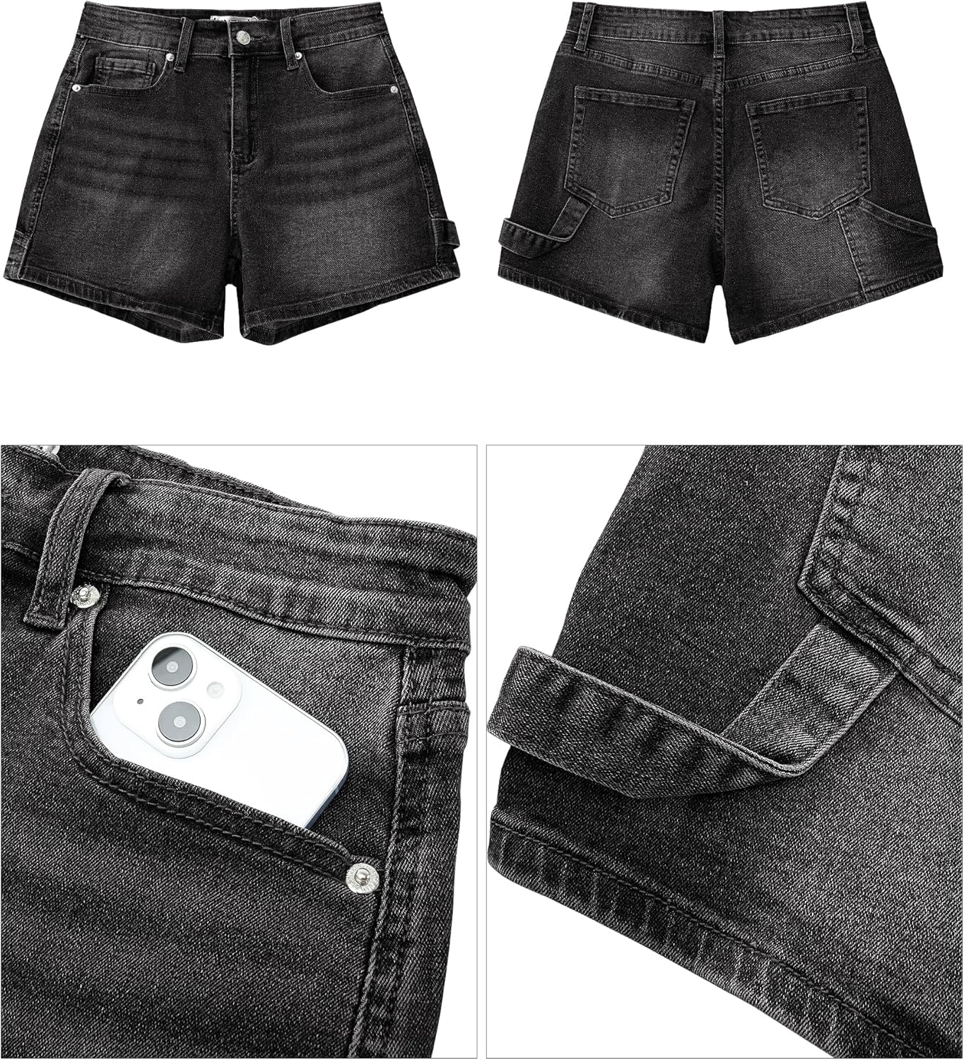 luvamia Jean Shorts for Women Trendy High Waisted Denim Shorts Carpenter Stretchy Summer Casual Mom Cut Off Jeans ShortsWashed Black