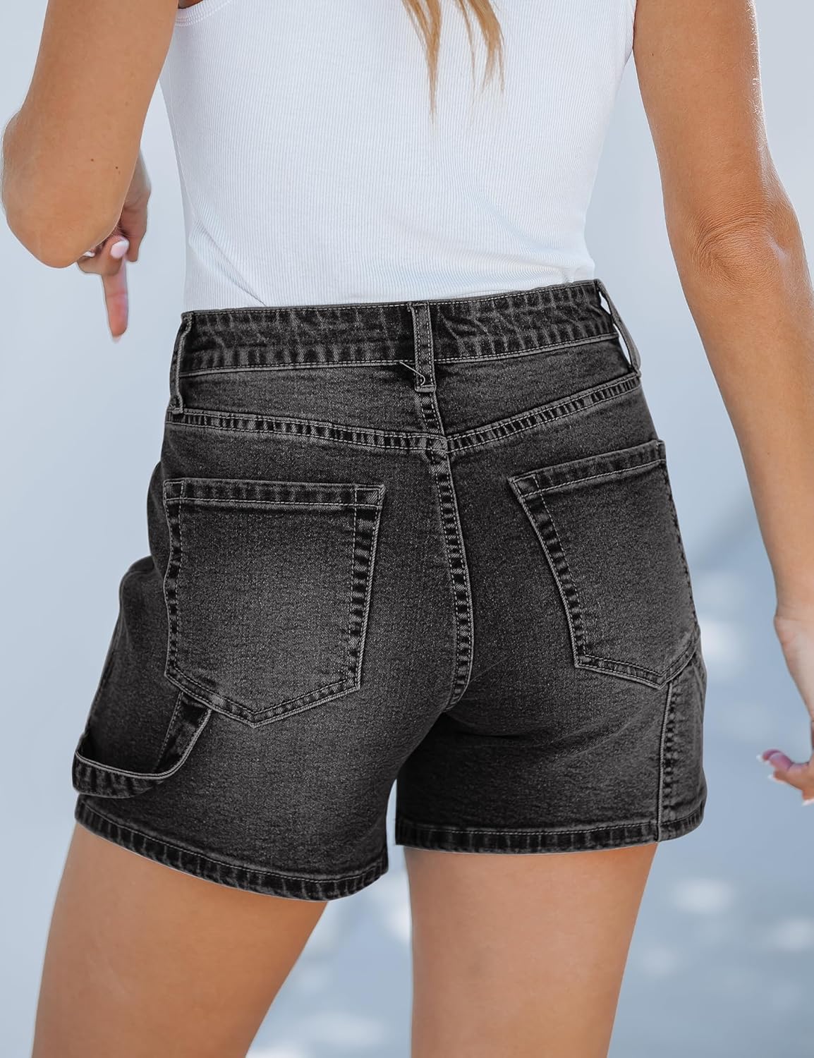 luvamia Jean Shorts for Women Trendy High Waisted Denim Shorts Carpenter Stretchy Summer Casual Mom Cut Off Jeans ShortsWashed Black