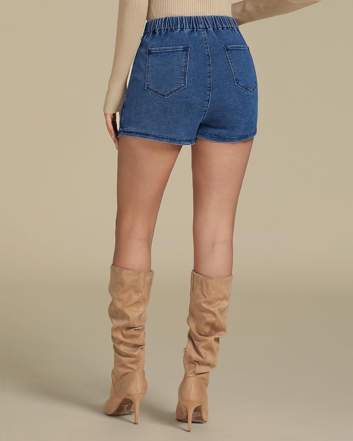 luvamia Jean Skorts for Woman High Waisted Pull On Stretchy Denim Wrap Skirt with Shorts Trendy Asymmetrical SkortClassic Blue