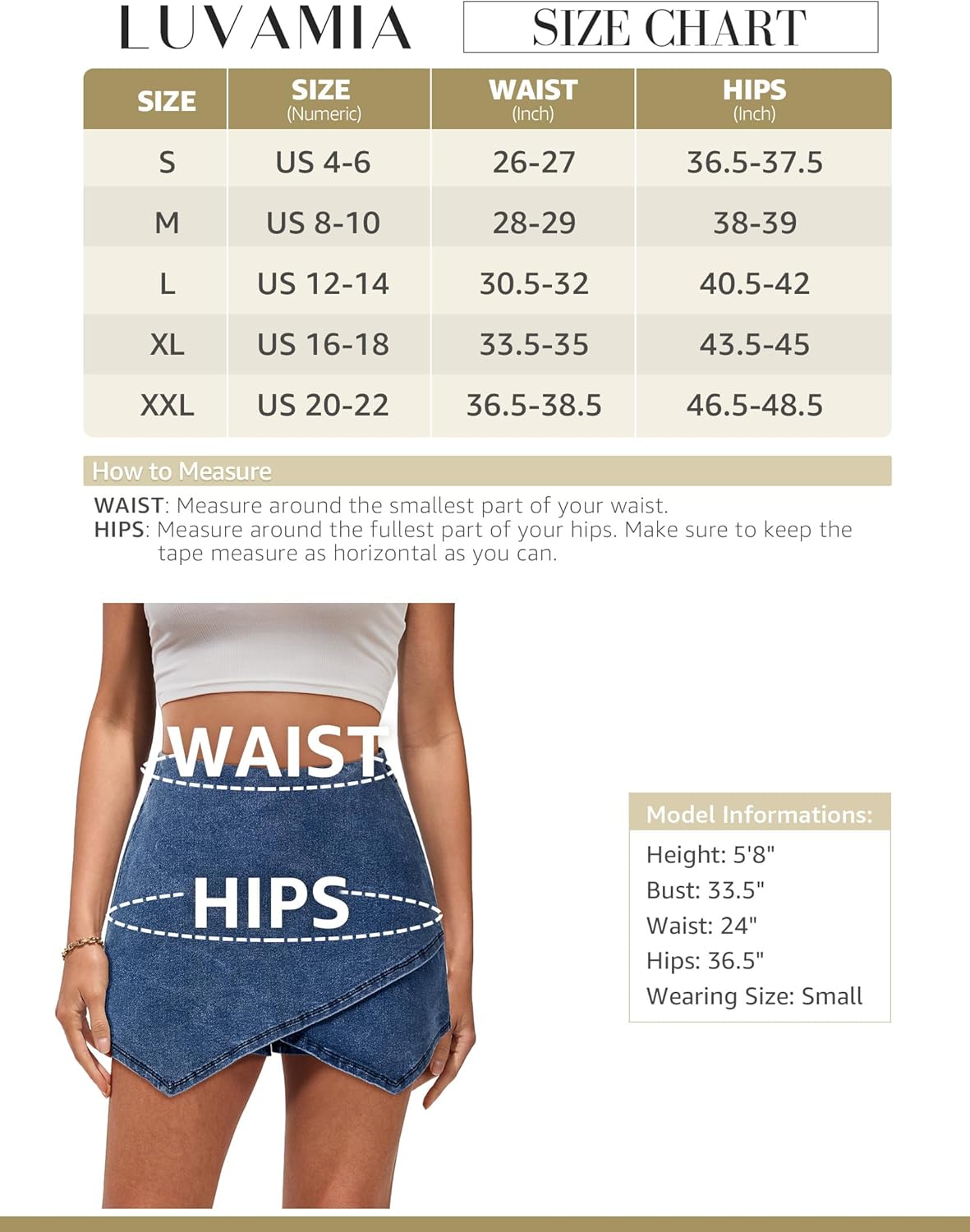 luvamia Jean Skorts for Woman High Waisted Pull On Stretchy Denim Wrap Skirt with Shorts Trendy Asymmetrical SkortClassic Blue