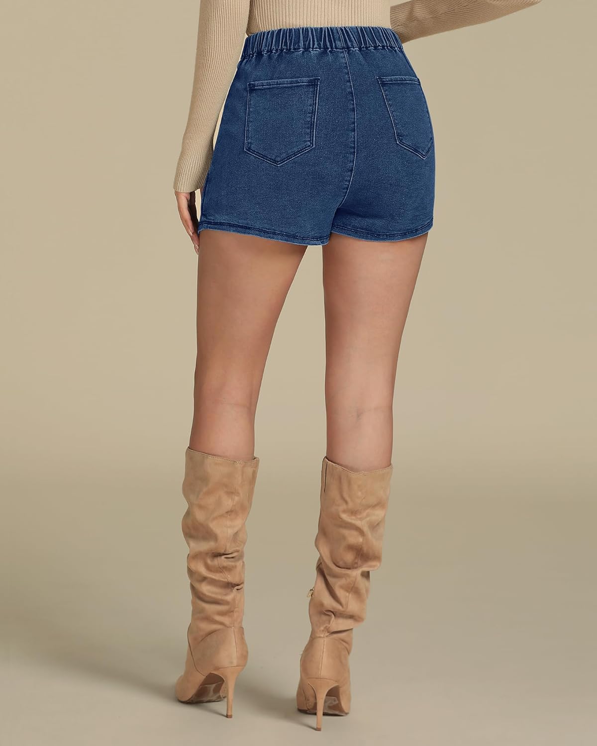 luvamia Jean Skorts for Woman High Waisted Pull On Stretchy Denim Wrap Skirt with Shorts Trendy Asymmetrical SkortNavy Blue