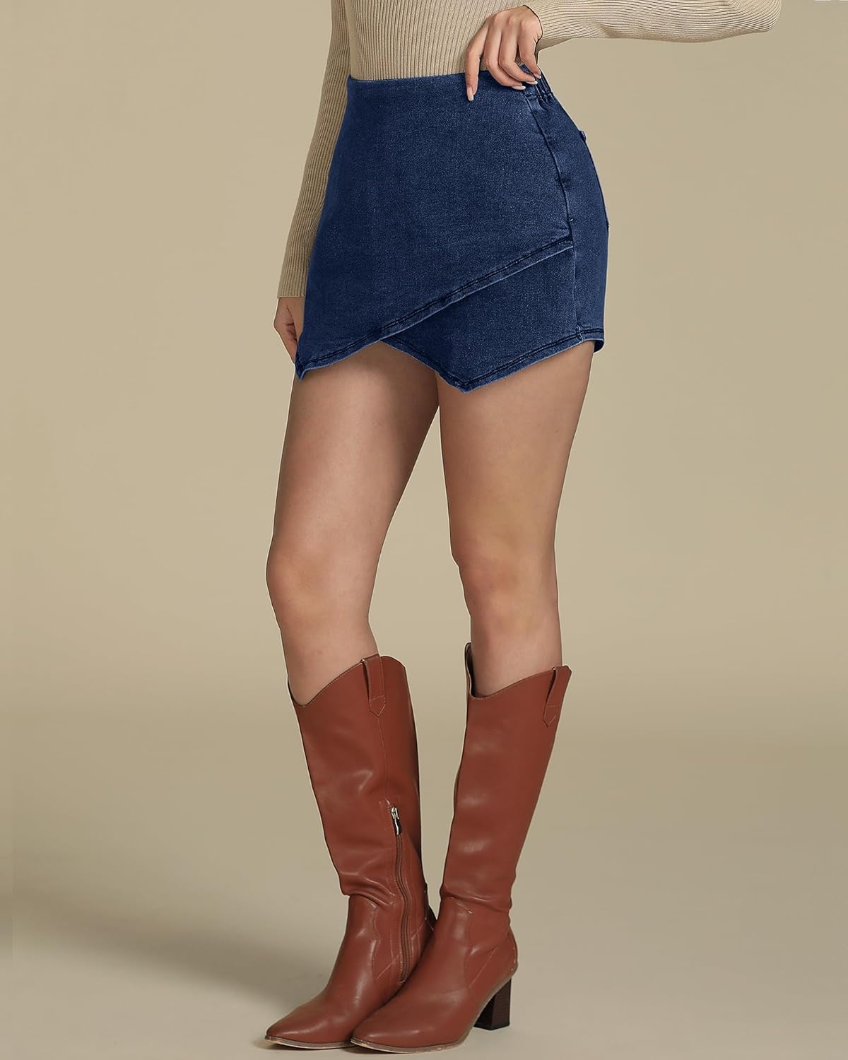 luvamia Jean Skorts for Woman High Waisted Pull On Stretchy Denim Wrap Skirt with Shorts Trendy Asymmetrical SkortSail Blue