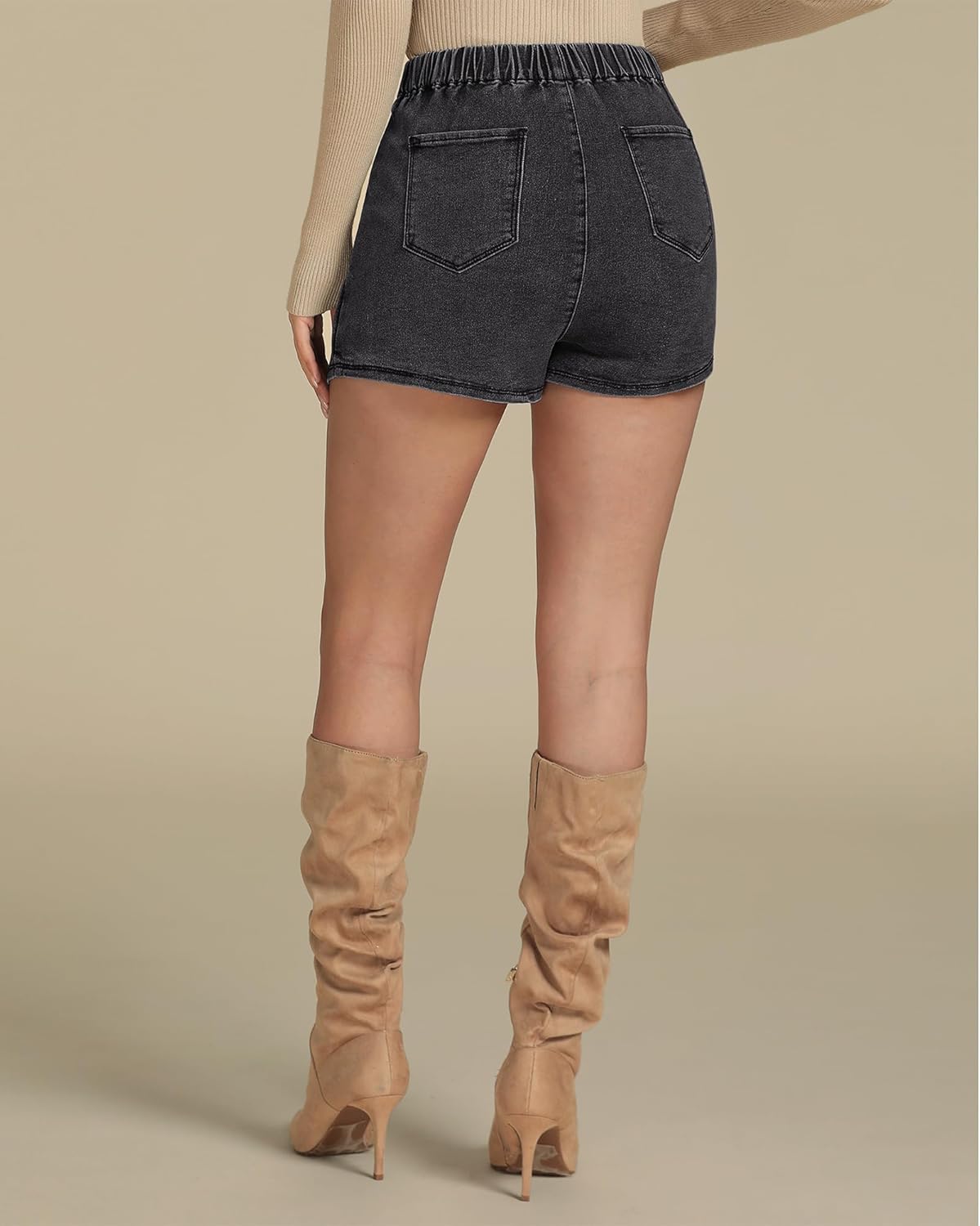 luvamia Jean Skorts for Woman High Waisted Pull On Stretchy Denim Wrap Skirt with Shorts Trendy Asymmetrical SkortVintage Black