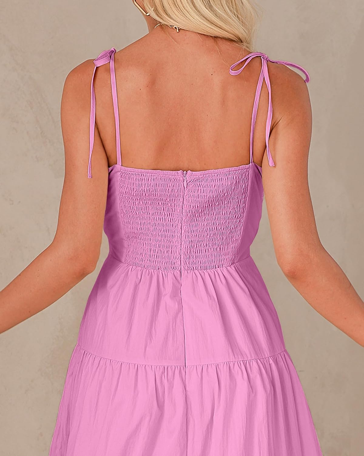 luvamia Long Flowy Dresses for Women Tiered Cut Out Midi Dress Self Tied Spaghetti Strap Summer Vacation Dinner OutfitAurora Pink