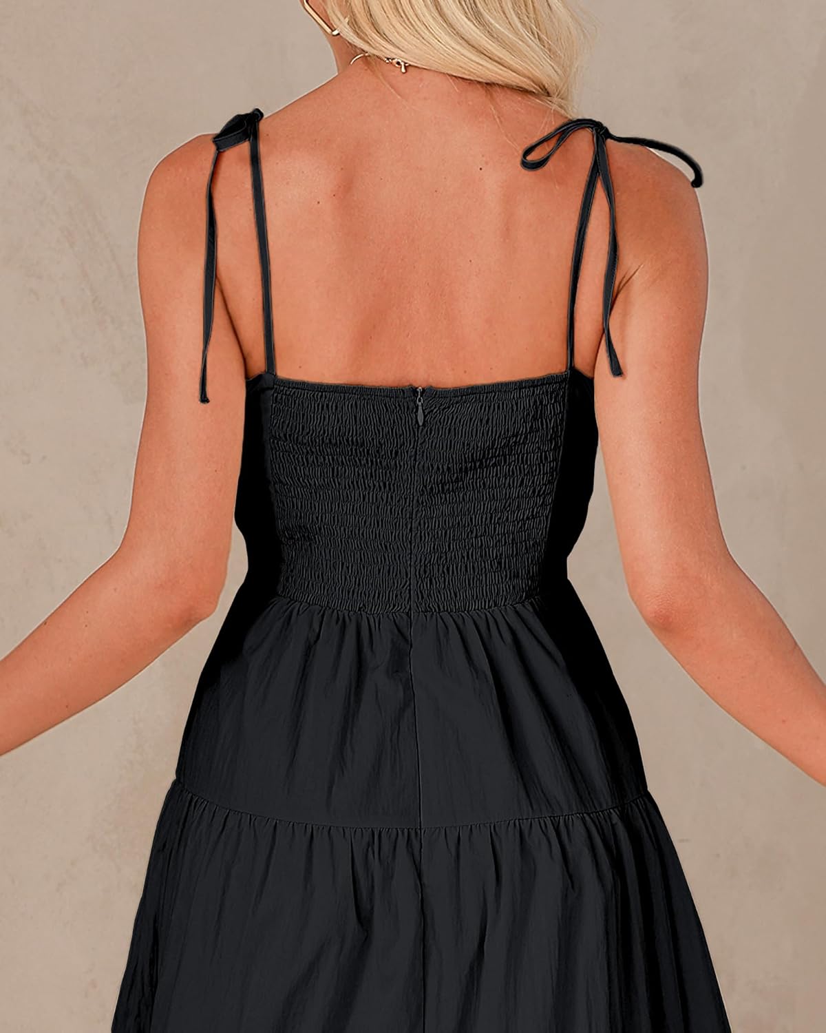 luvamia Long Flowy Dresses for Women Tiered Cut Out Midi Dress Self Tied Spaghetti Strap Summer Vacation Dinner OutfitBlack