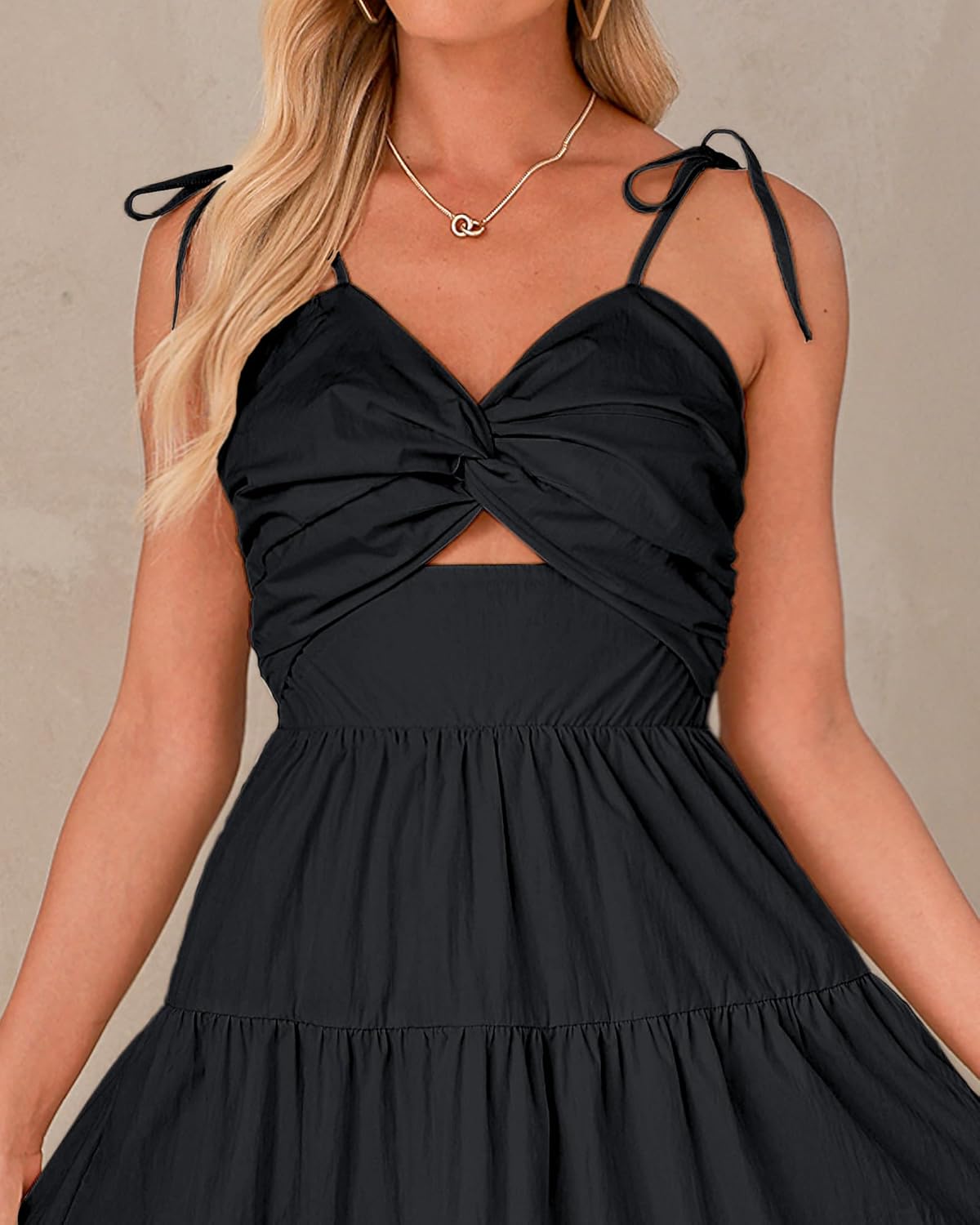 luvamia Long Flowy Dresses for Women Tiered Cut Out Midi Dress Self Tied Spaghetti Strap Summer Vacation Dinner OutfitBlack