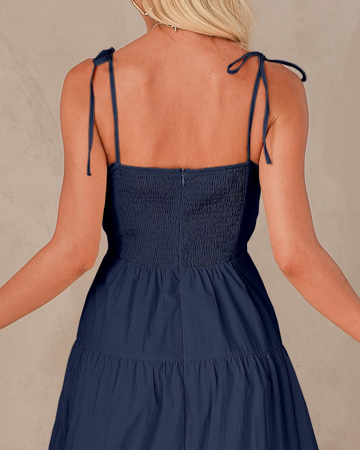 luvamia Long Flowy Dresses for Women Tiered Cut Out Midi Dress Self Tied Spaghetti Strap Summer Vacation Dinner OutfitNavy Blue