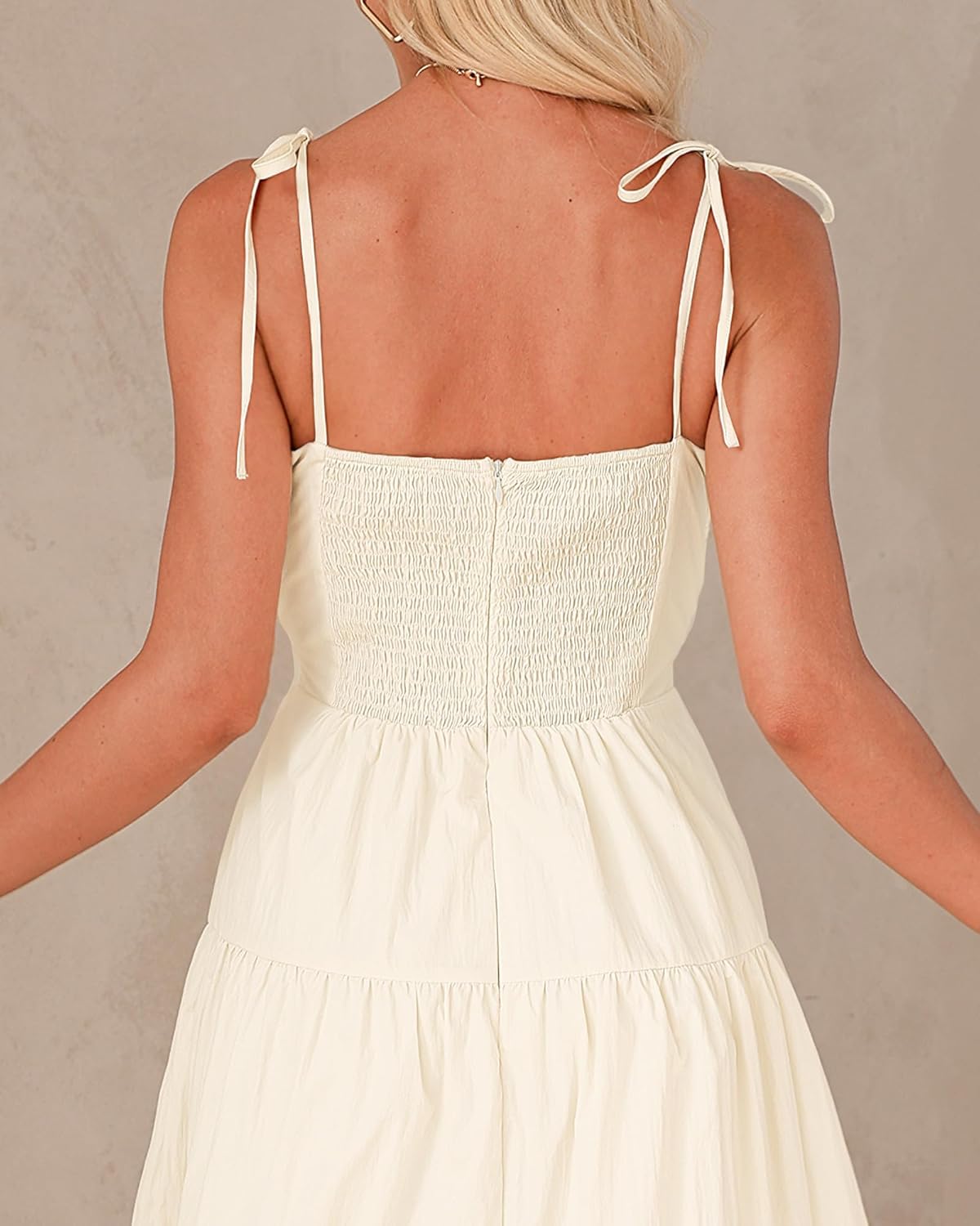 luvamia Long Flowy Dresses for Women Tiered Cut Out Midi Dress Self Tied Spaghetti Strap Summer Vacation Dinner OutfitPearled Lvory