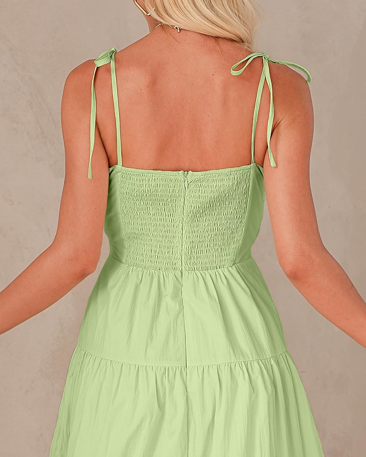 luvamia Long Flowy Dresses for Women Tiered Cut Out Midi Dress Self Tied Spaghetti Strap Summer Vacation Dinner OutfitSeamfoam Green