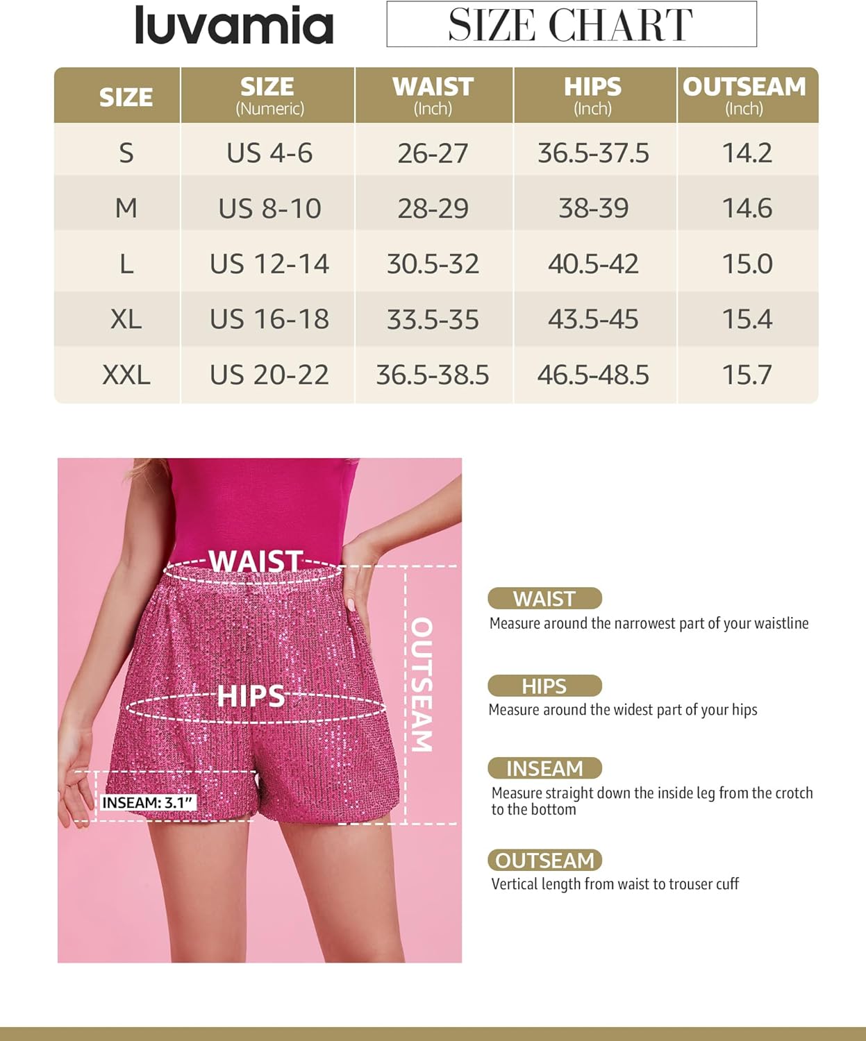 luvamia Sequin Shorts for Women Trendy High Waisted Stretchy Pull On Glitter Sparkly Shorts Holiday Party OutfitsChampagne