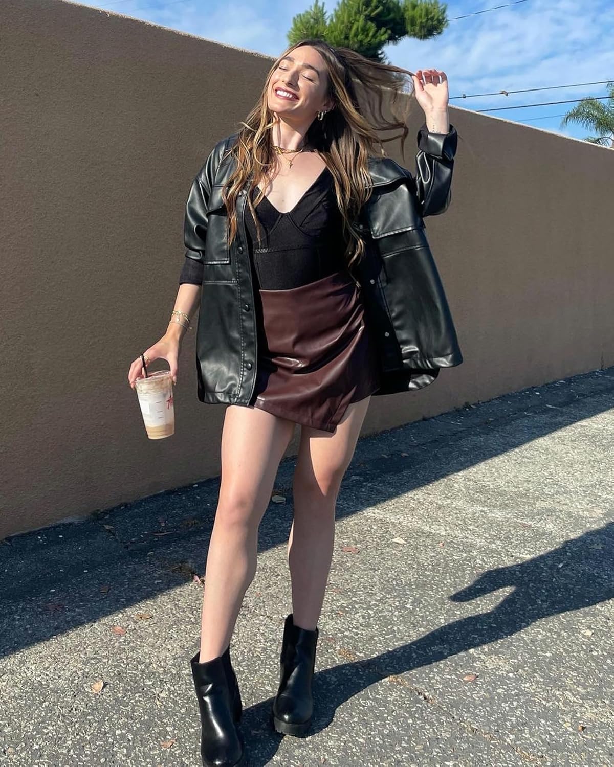 luvamia Shorts for Women Faux Leather Skorts High Waisted PU Leather Shorts Elastic Waist Ruched Wrap Skorts SkirtsChocolate Brown