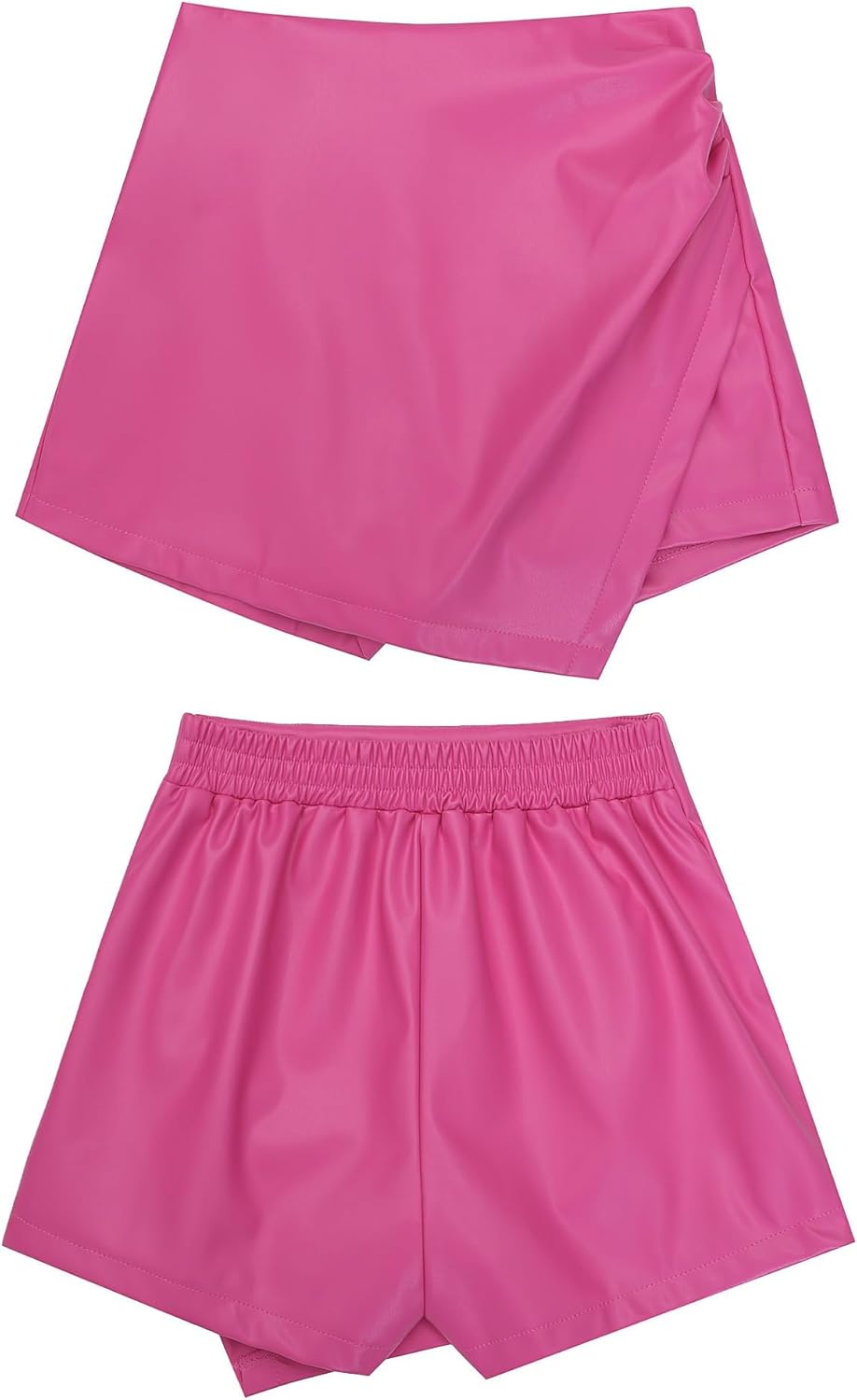 luvamia Shorts for Women Faux Leather Skorts High Waisted PU Leather Shorts Elastic Waist Ruched Wrap Skorts SkirtsHot Pink