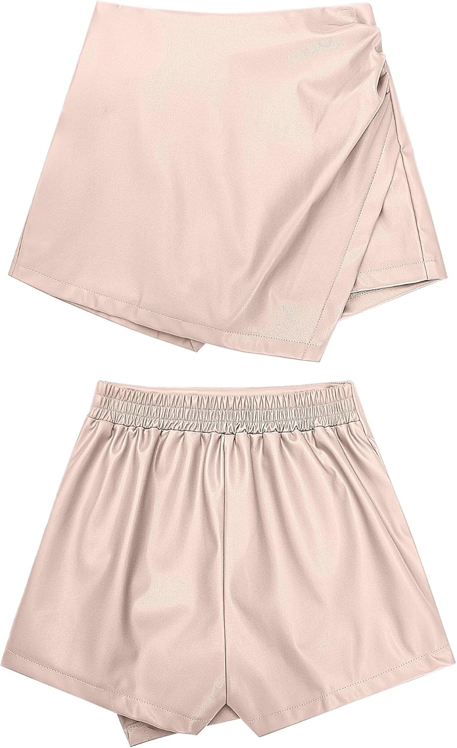 luvamia Shorts for Women Faux Leather Skorts High Waisted PU Leather Shorts Elastic Waist Ruched Wrap Skorts SkirtsWhisper Pink