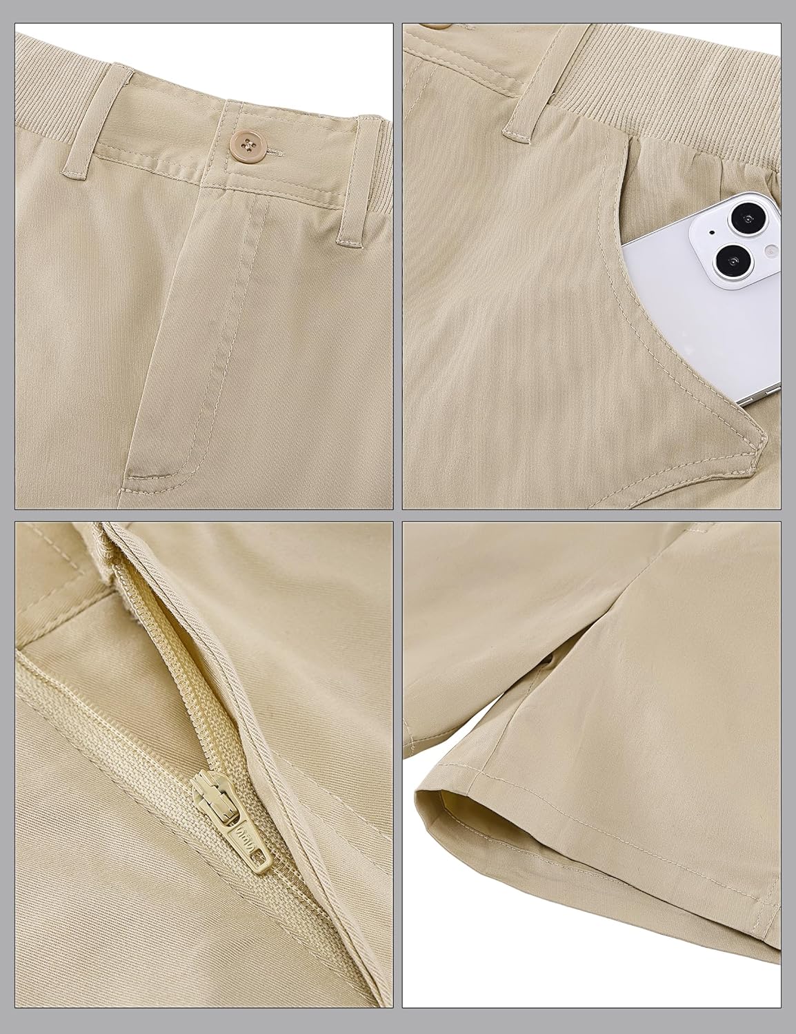 luvamia Shorts for Women Trendy Casual Summer High Waisted Chino Shorts Ribbed Elastic Waist Comfy Shorts with PocketsBeige