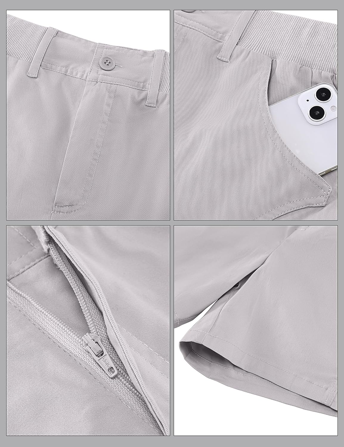 luvamia Shorts for Women Trendy Casual Summer High Waisted Chino Shorts Ribbed Elastic Waist Comfy Shorts with PocketsLight Gray