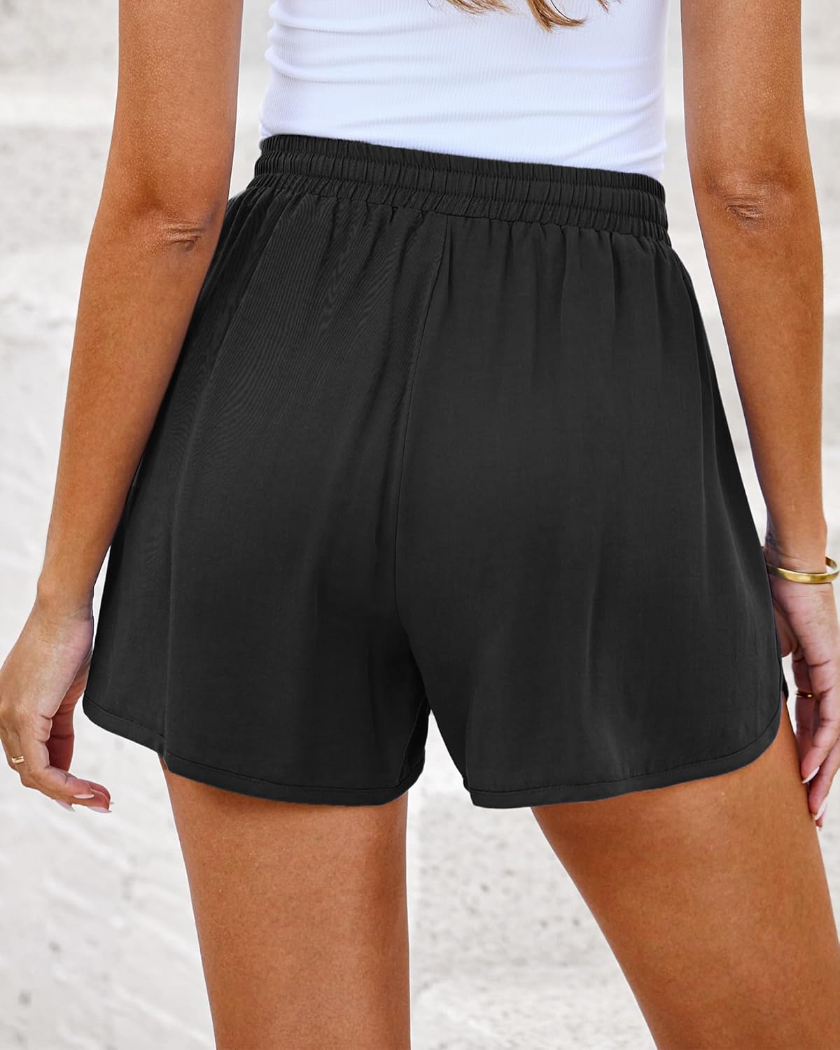 luvamia Summer Shorts for Women Trendy High Waisted Casual Pull On Elastic Waist Drawstring Shorts with Pockets BeachBlack
