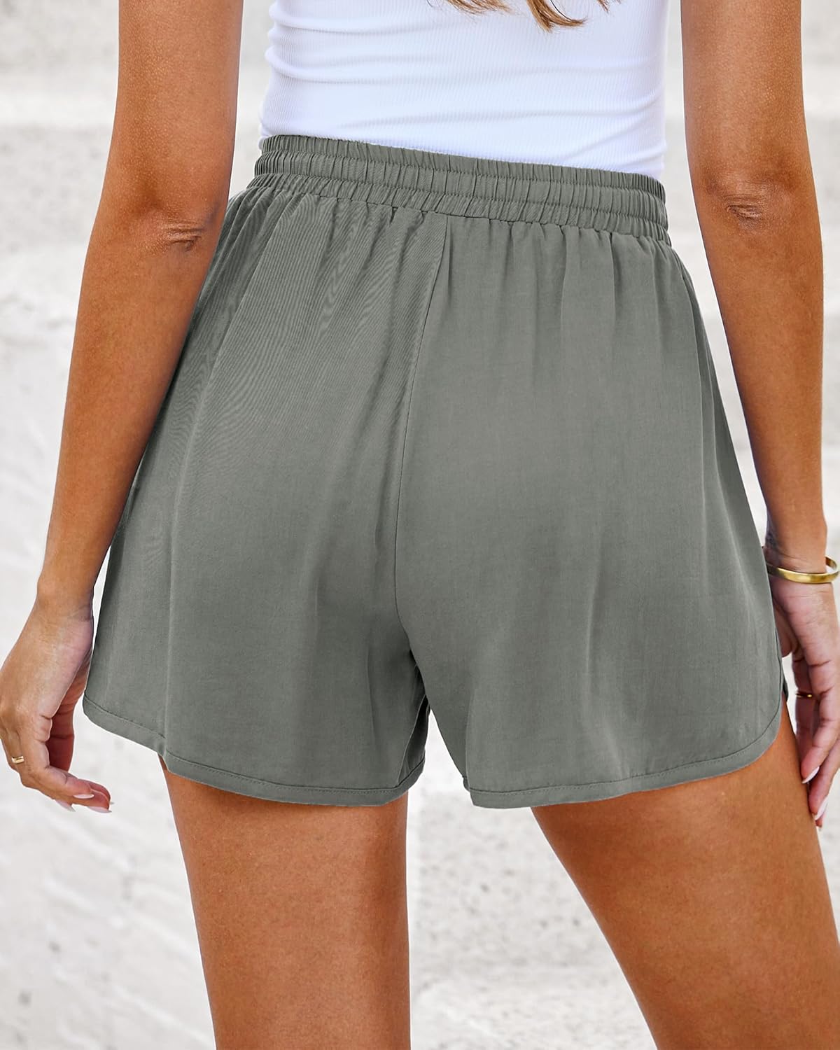 luvamia Summer Shorts for Women Trendy High Waisted Casual Pull On Elastic Waist Drawstring Shorts with Pockets BeachOlive Green