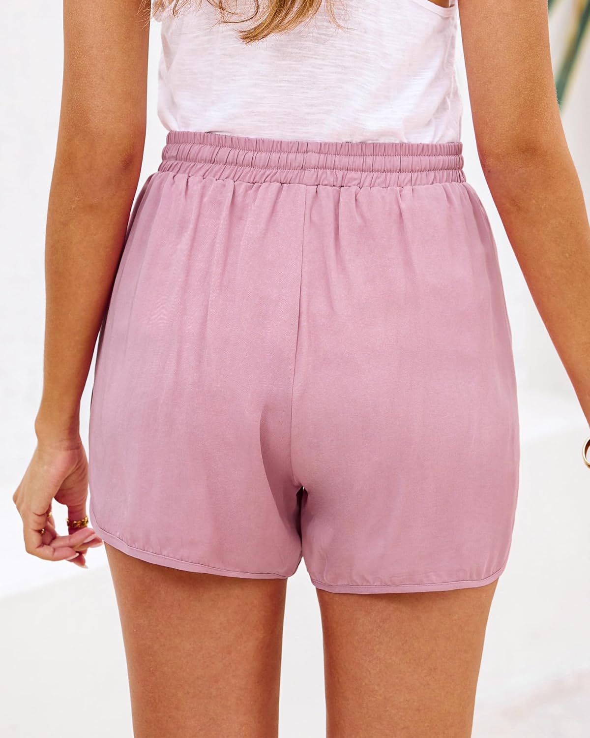 luvamia Summer Shorts for Women Trendy High Waisted Casual Pull On Elastic Waist Drawstring Shorts with Pockets BeachPink