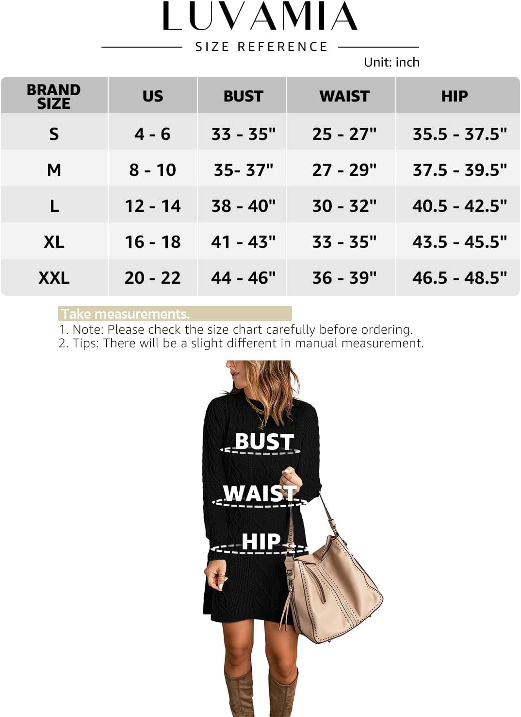 luvamia Sweater Dress for Women Cable Knit Ribbed ALine Short Fitted Pullover Sweaters Dresses Fall WinterBlack