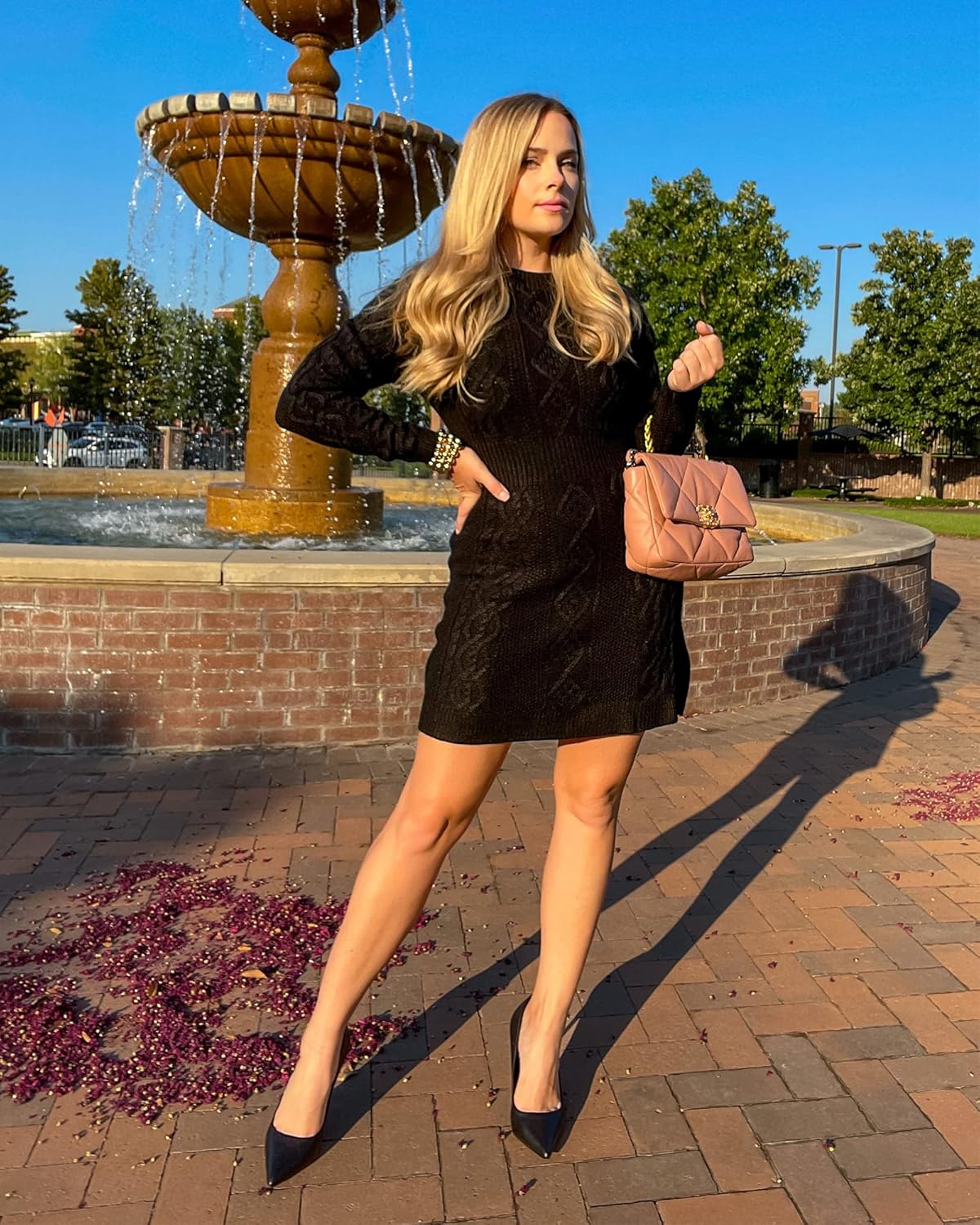 luvamia Sweater Dress for Women Cable Knit Ribbed ALine Short Fitted Pullover Sweaters Dresses Fall WinterBlack