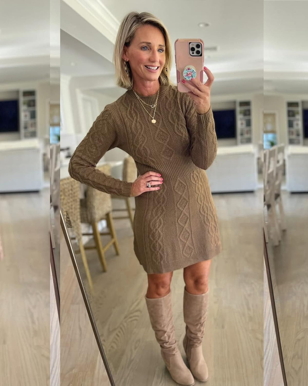 luvamia Sweater Dress for Women Cable Knit Ribbed ALine Short Fitted Pullover Sweaters Dresses Fall WinterBrown