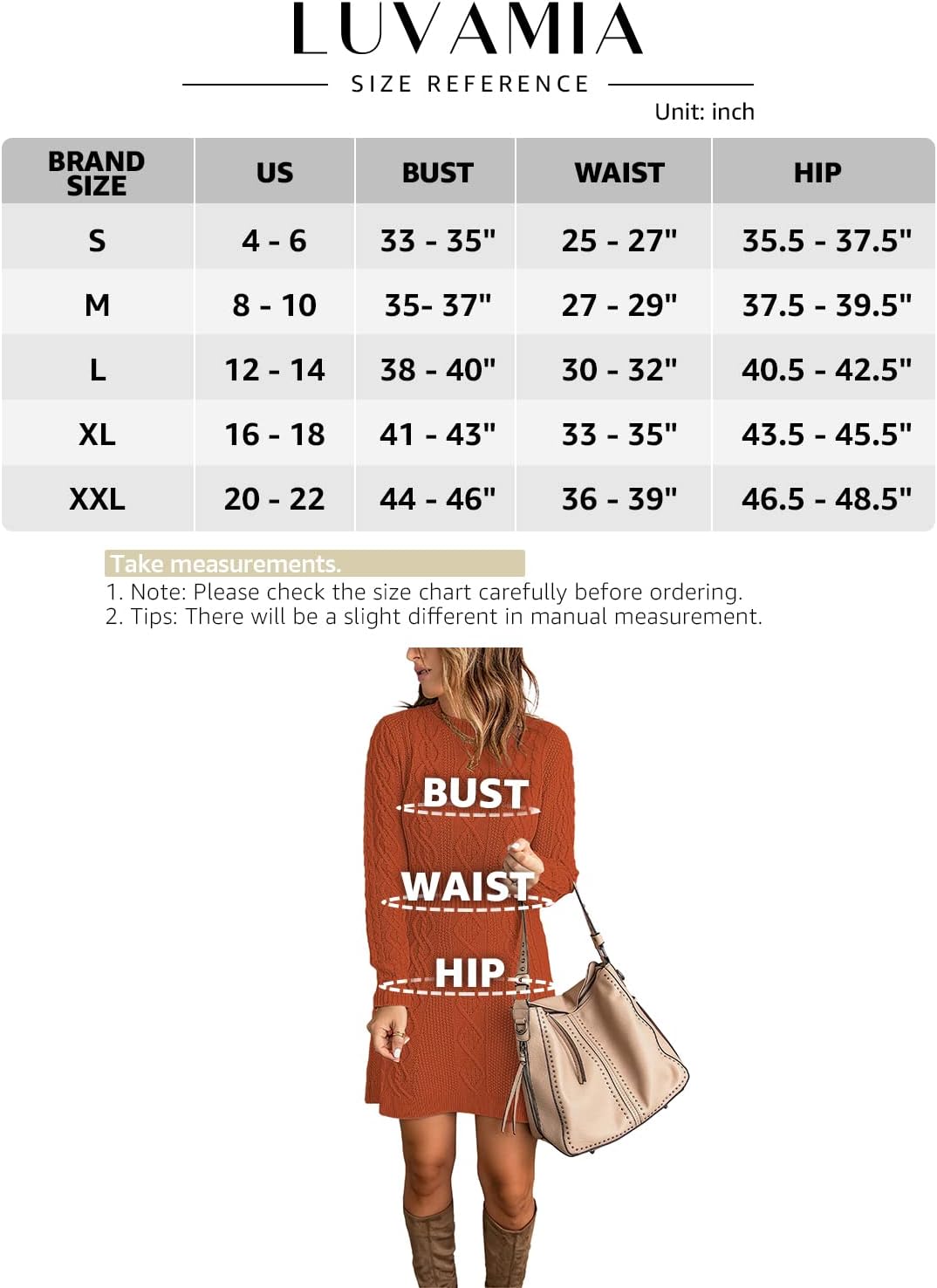 luvamia Sweater Dress for Women Cable Knit Ribbed ALine Short Fitted Pullover Sweaters Dresses Fall WinterBurnt Orange
